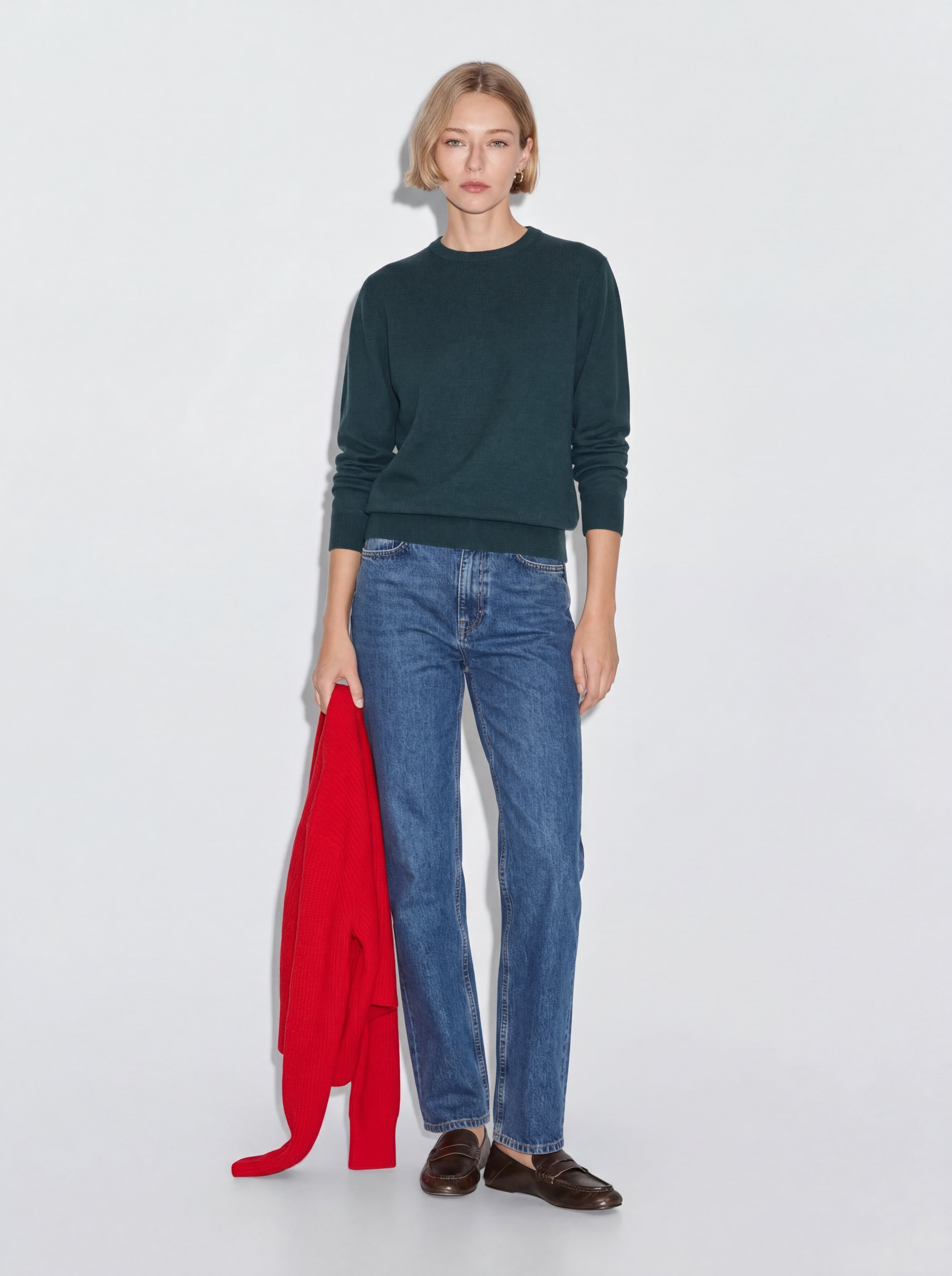 WOOL CREW NECK UNISEX SWEATER EMERALD 