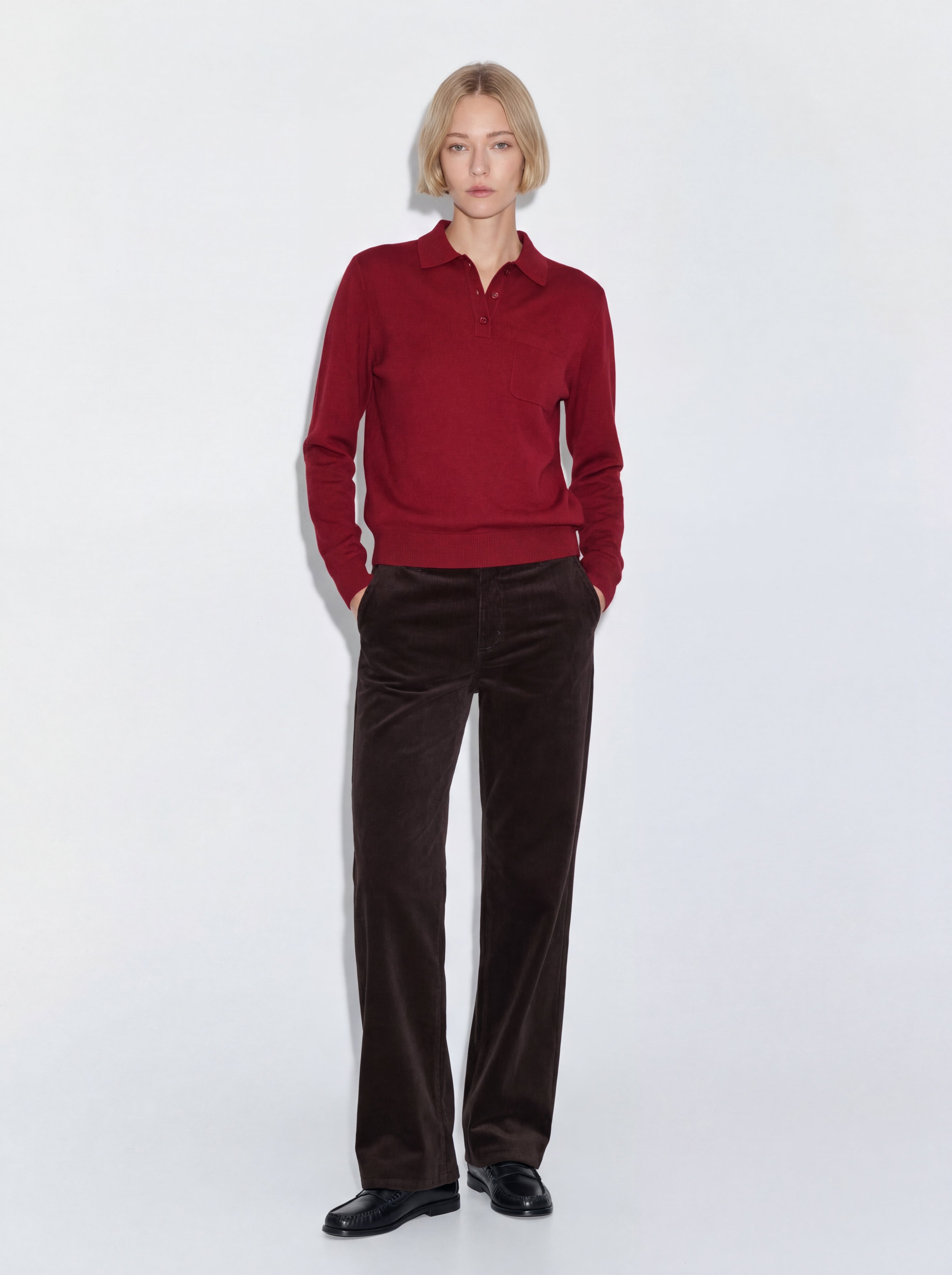 WOOL POLO COLLAR UNISEX SWEATER CLARET RED