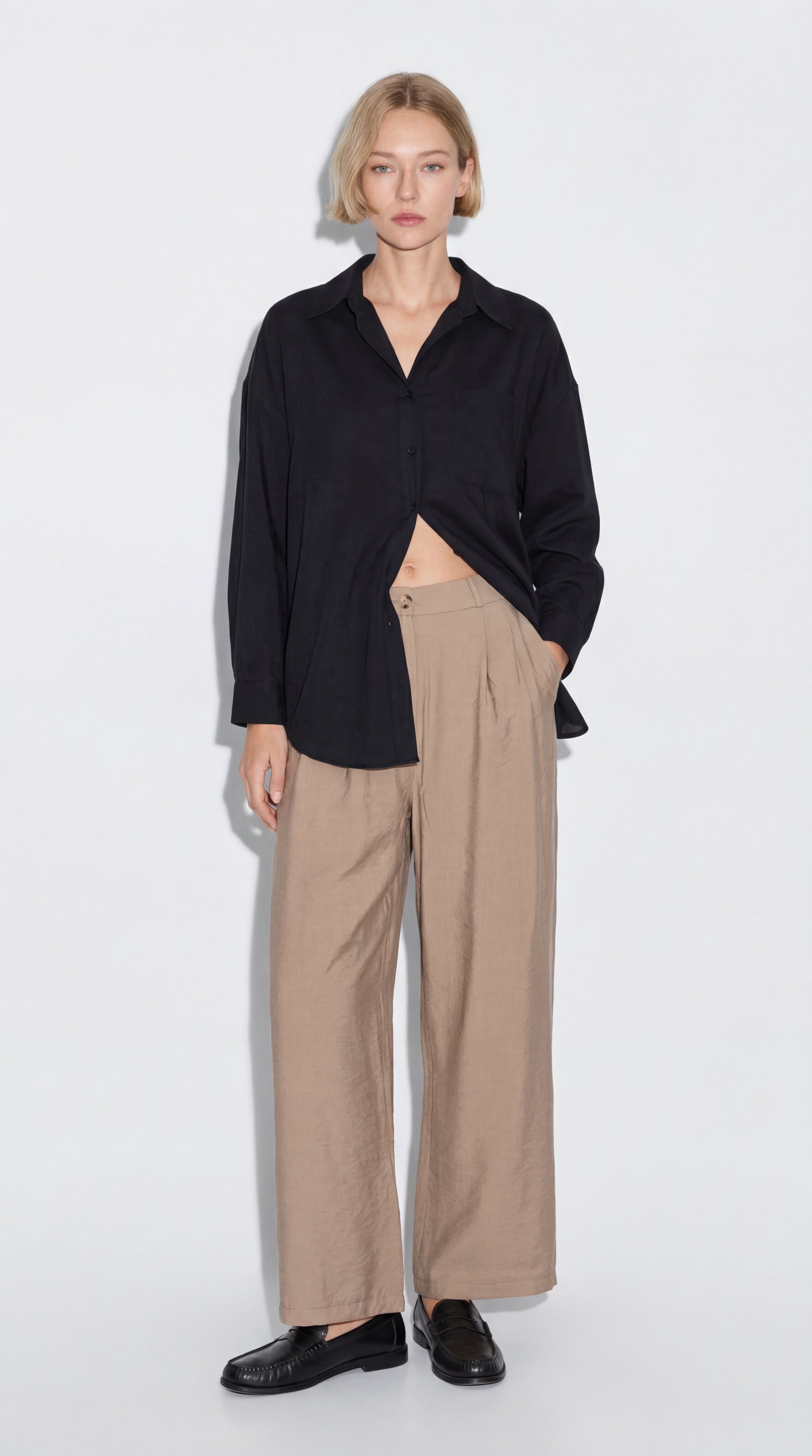 DOUBLE PLEATED FLOWING PALAZZO TROUSERS BEIGE