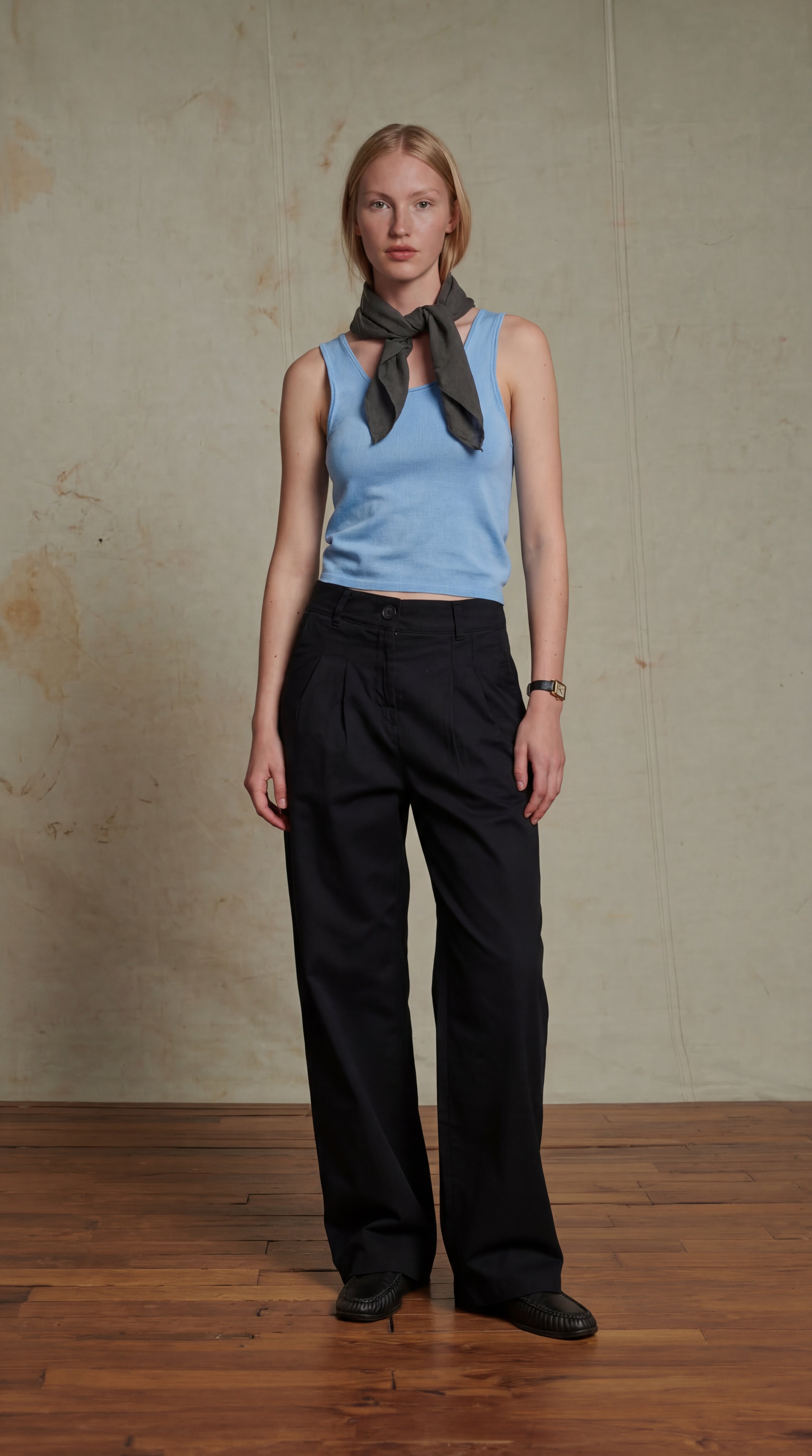 HALTER YAKA TRIKO BLUZ MAVI