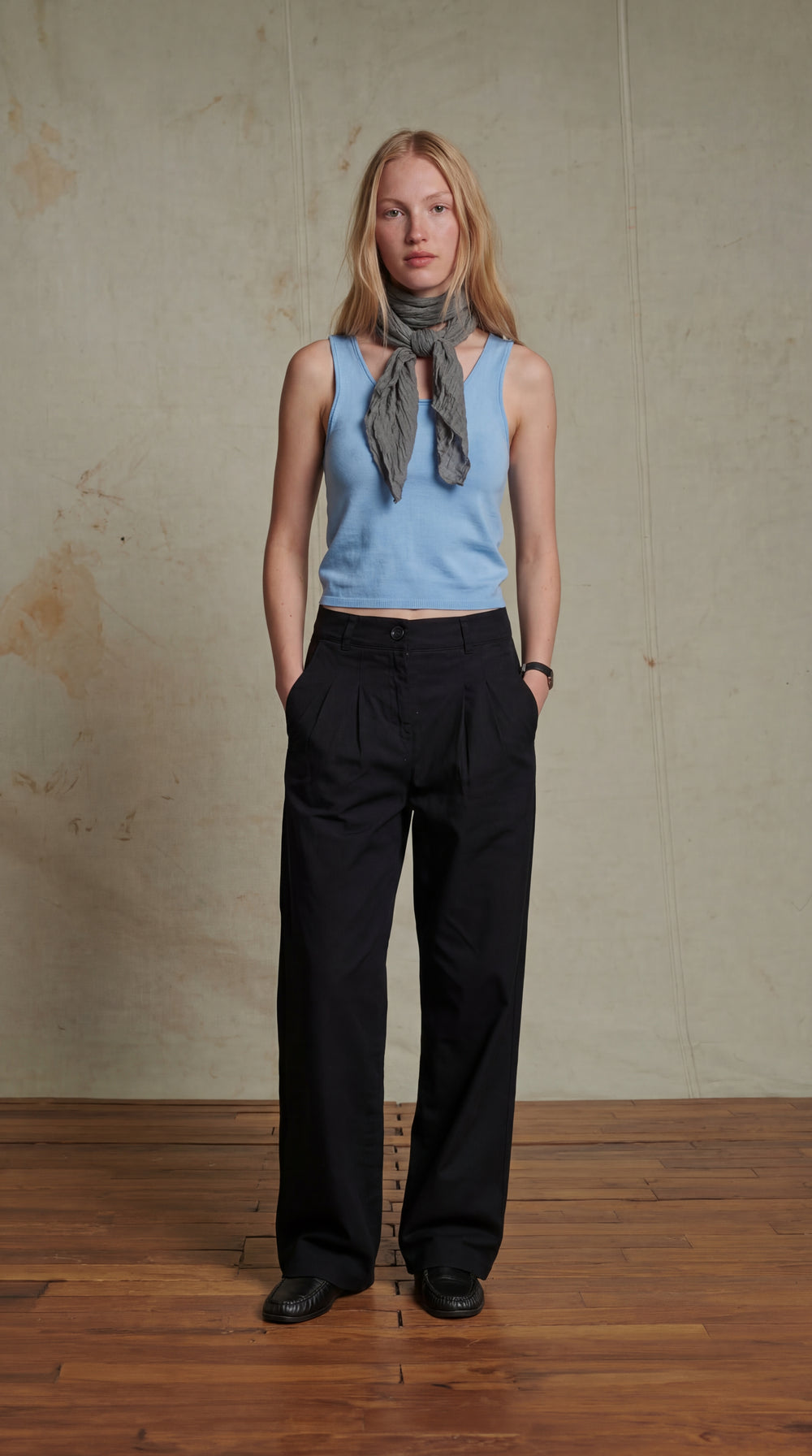 HALTER YAKA TRIKO BLUZ MAVI