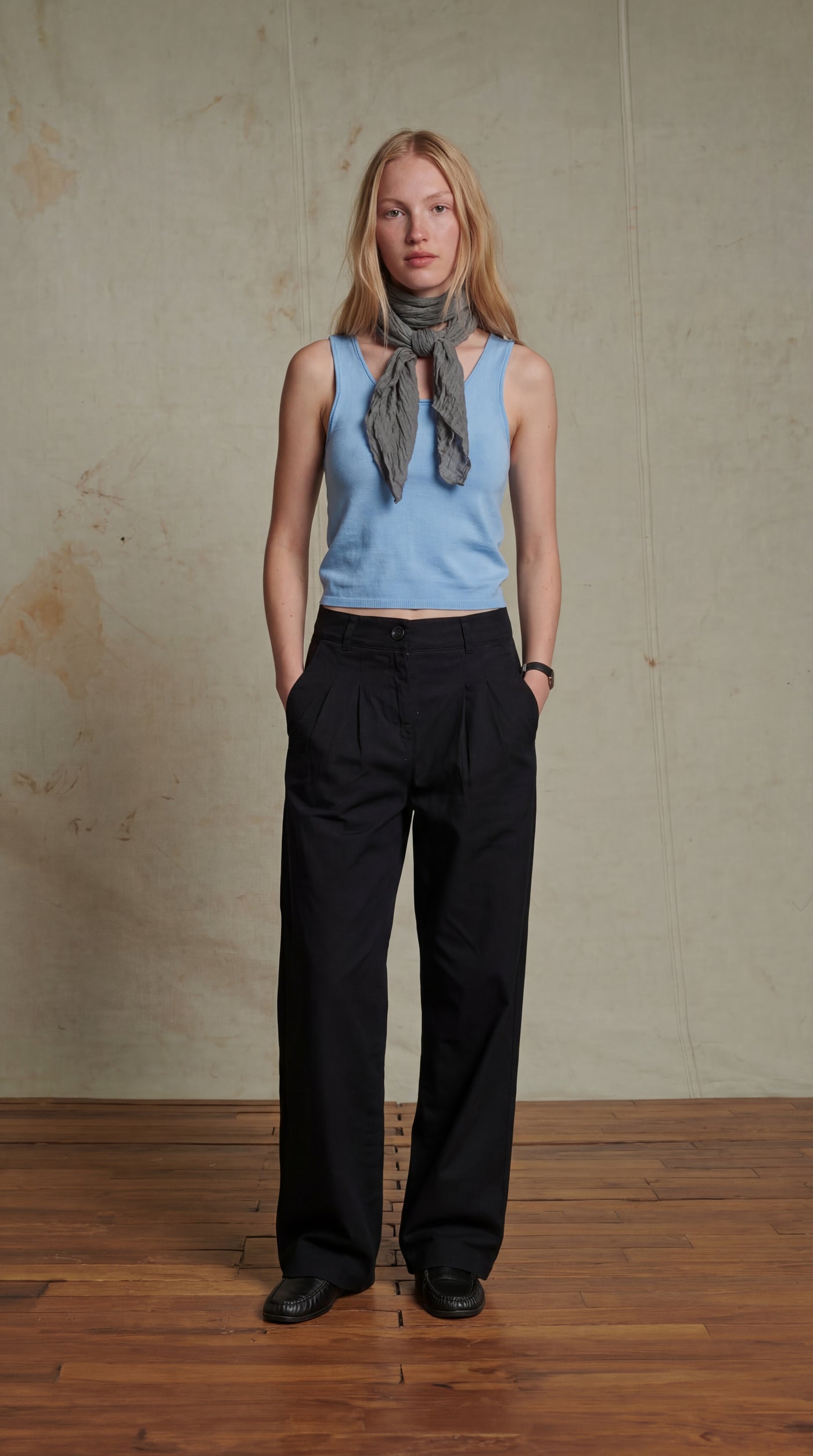 HALTER YAKA TRIKO BLUZ MAVI