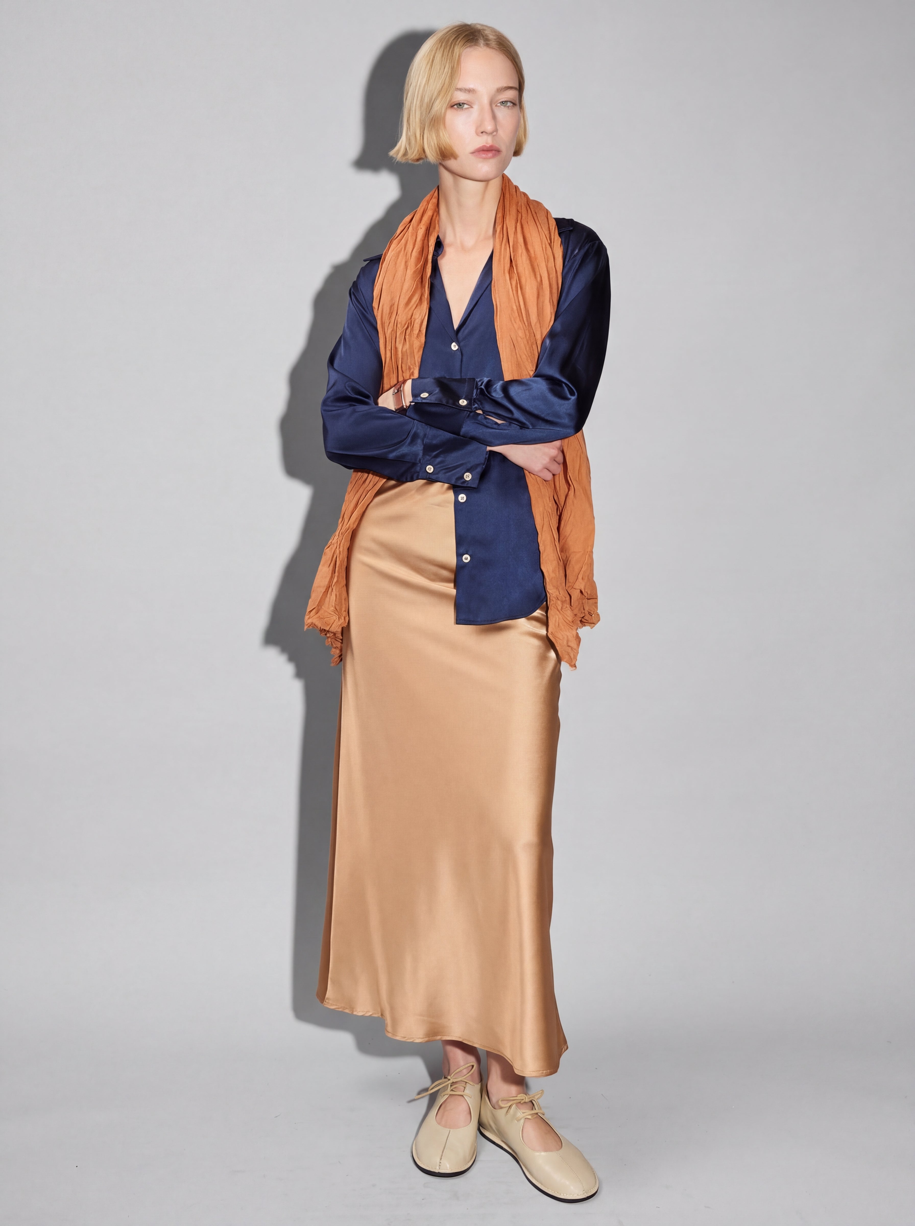 SATIN MIDI SKIRT MINK