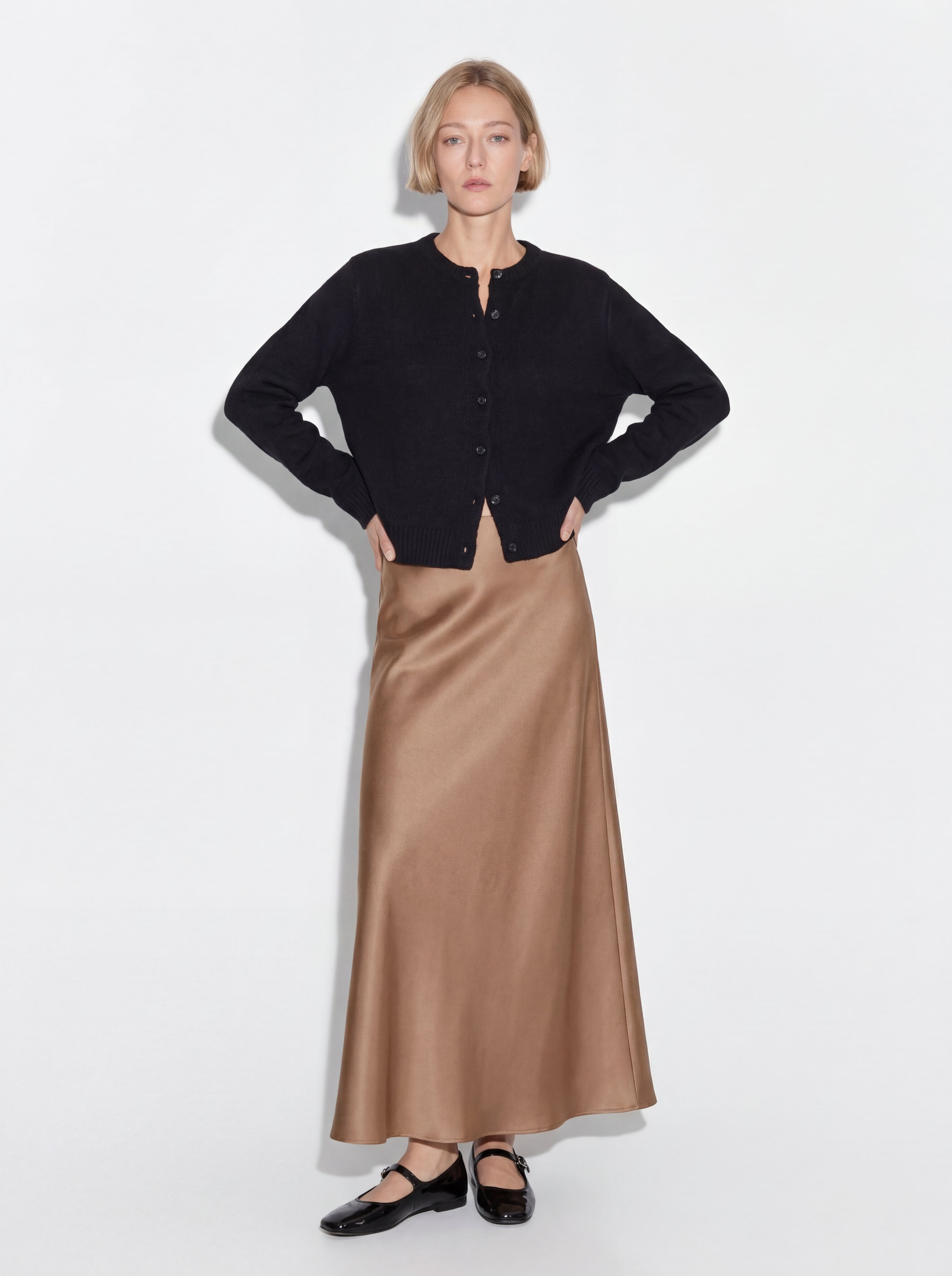 SATIN MIDI SKIRT MINK