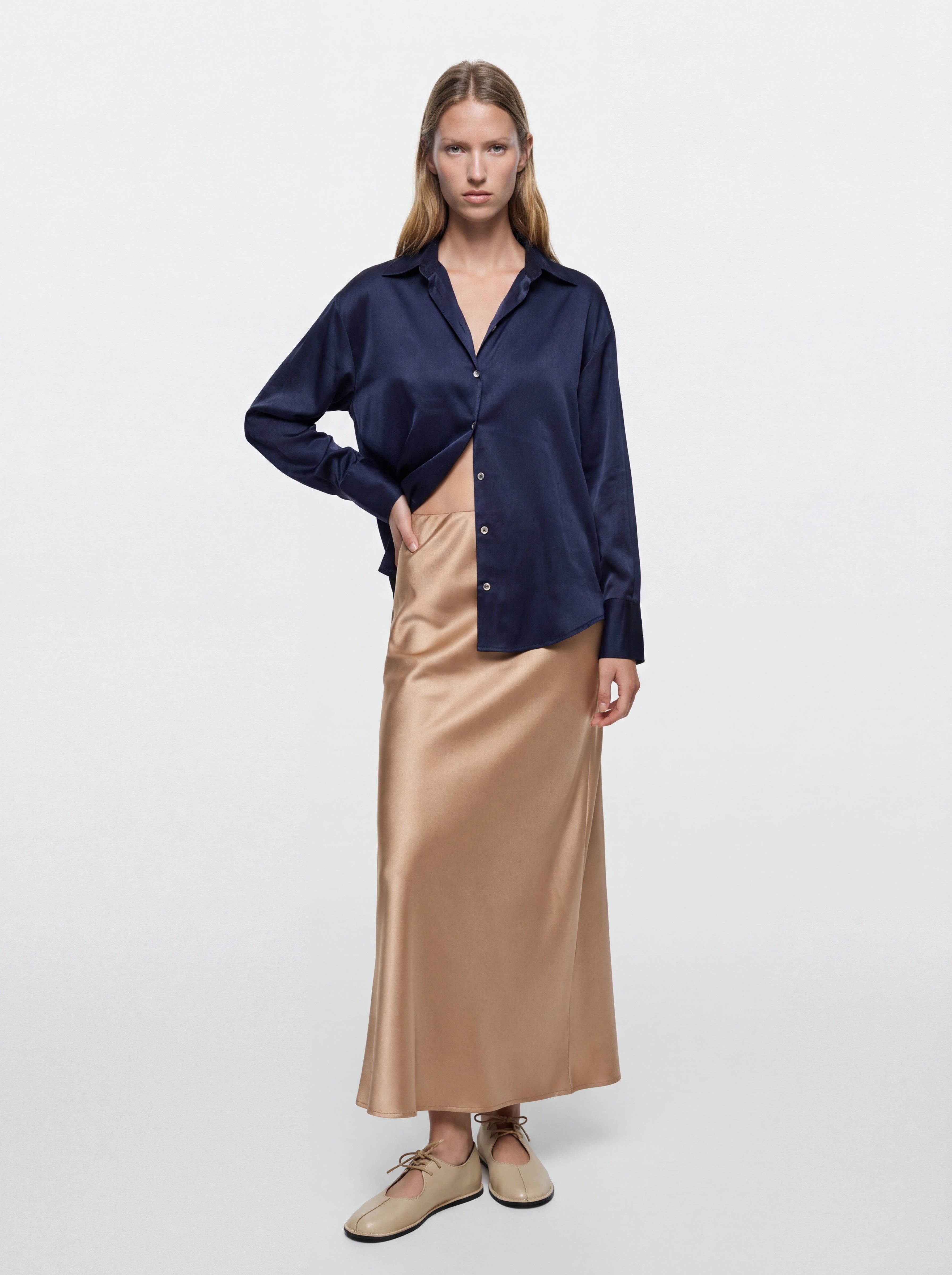 SATIN MIDI SKIRT MINK