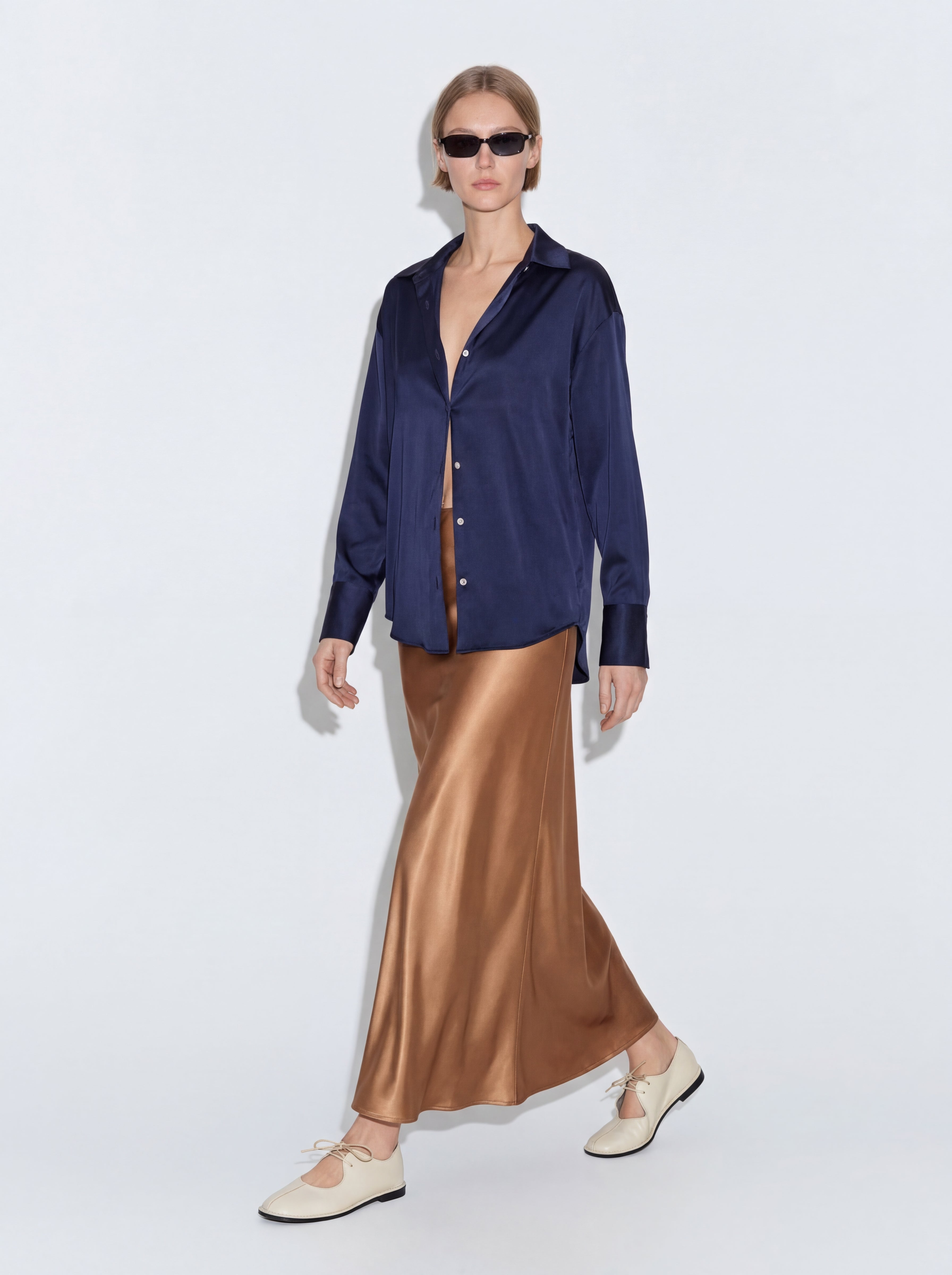 SATIN MIDI SKIRT MINK