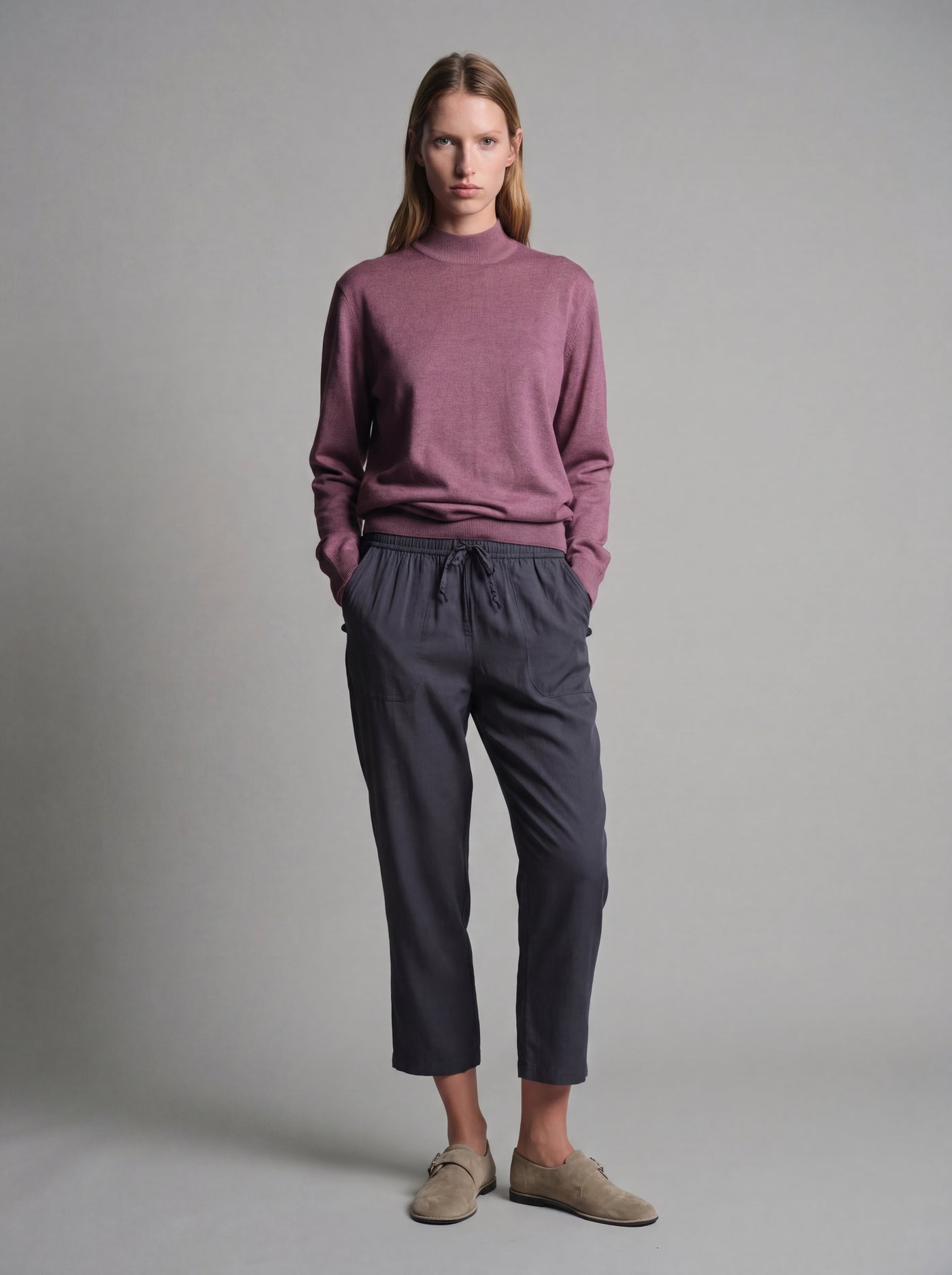 COTTON TURTLENECK UNISEX SWEATER DRIED ROSE