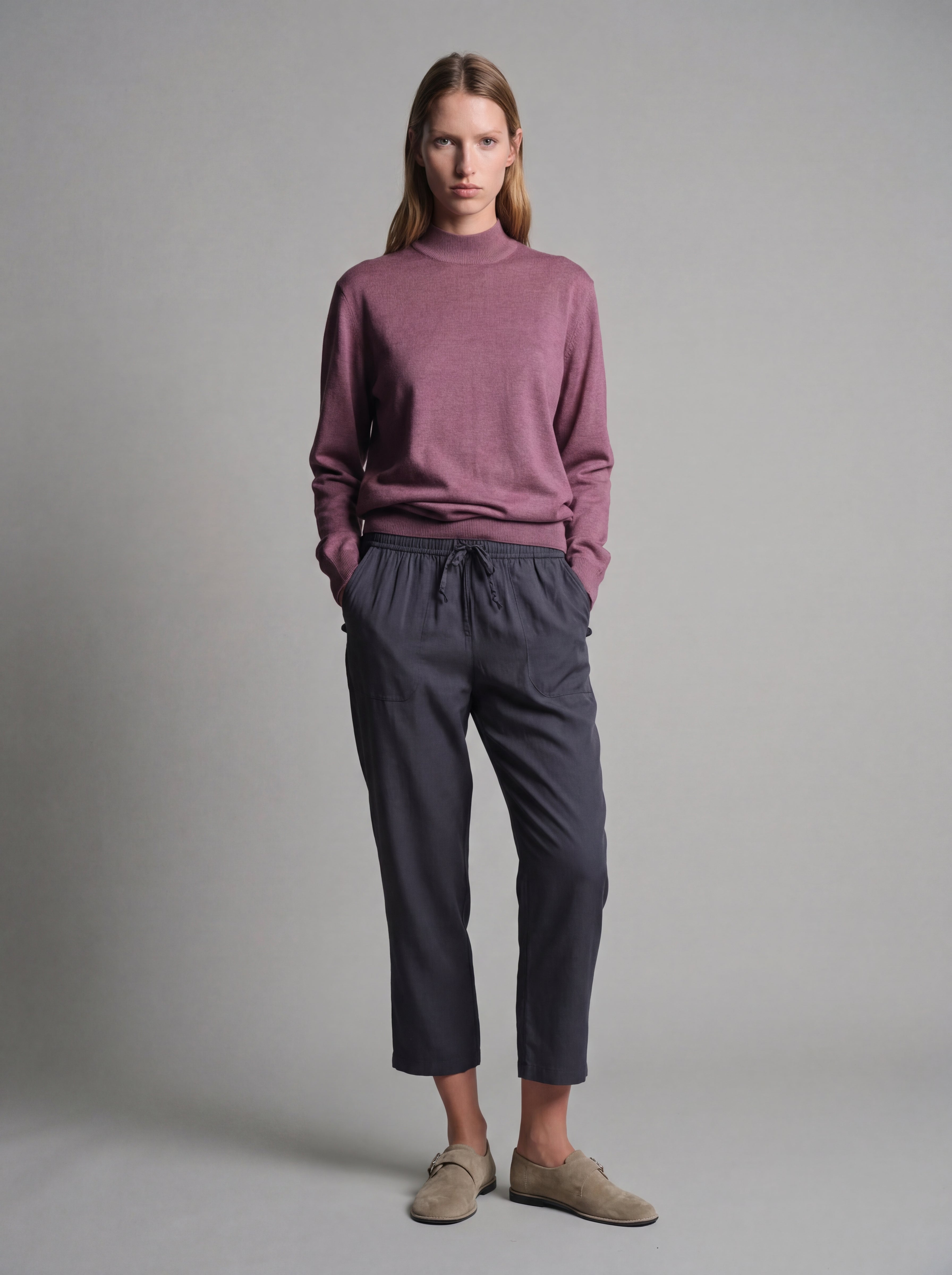 COTTON TURTLENECK UNISEX SWEATER DRIED ROSE