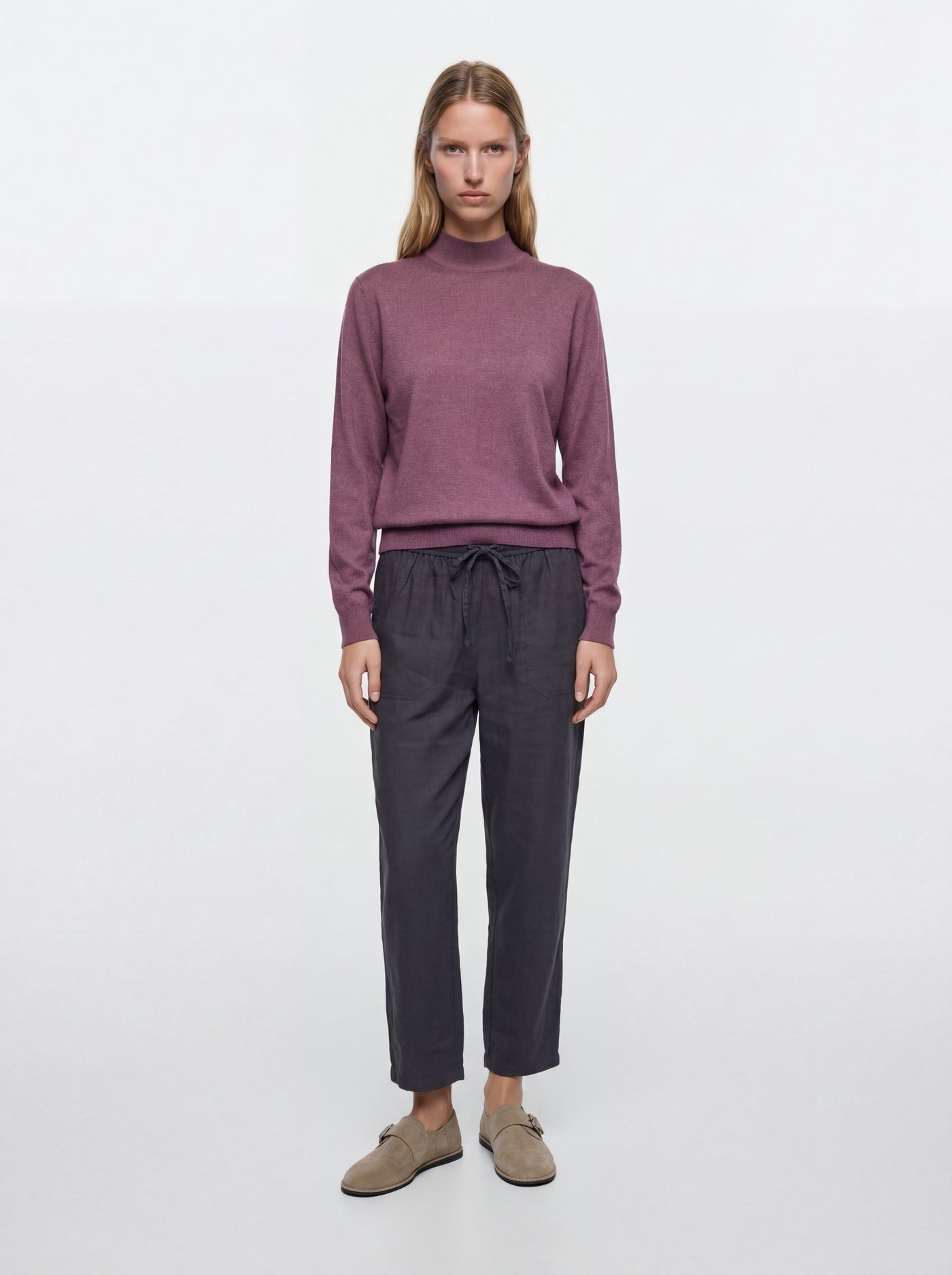 COTTON TURTLENECK UNISEX SWEATER DRIED ROSE