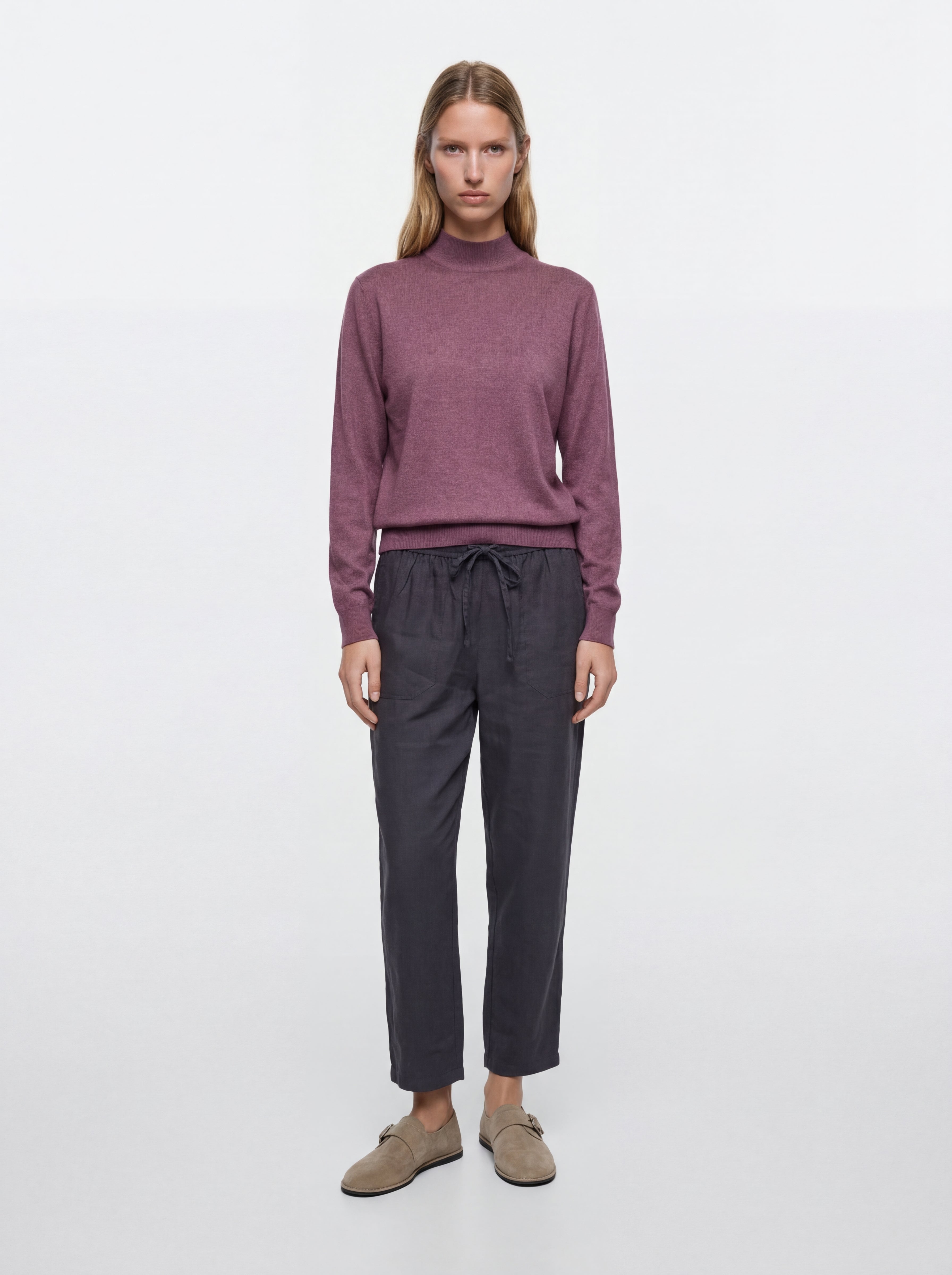 COTTON TURTLENECK UNISEX SWEATER DRIED ROSE