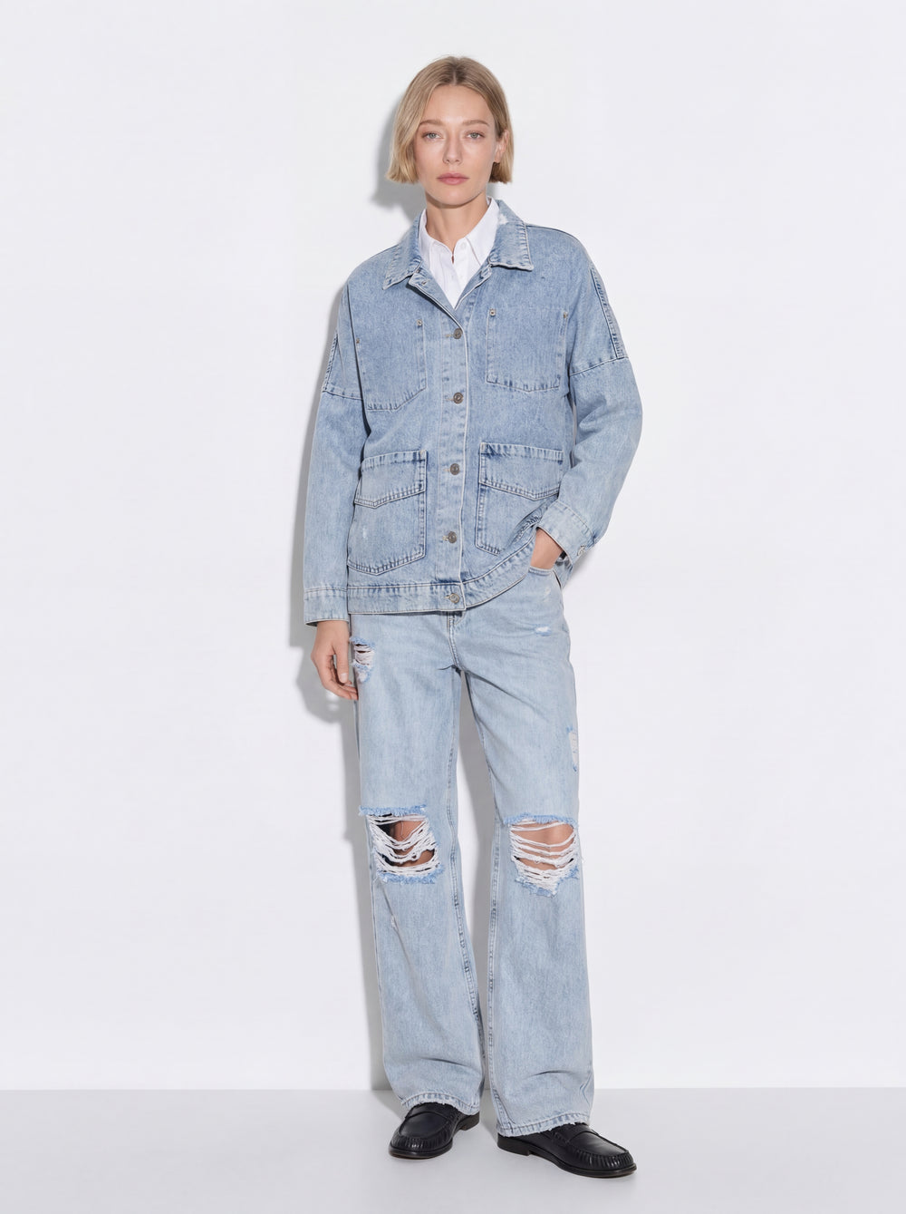 STRAIGHT FIT YUKSEK BEL GENIS PACA YIRTIK JEAN