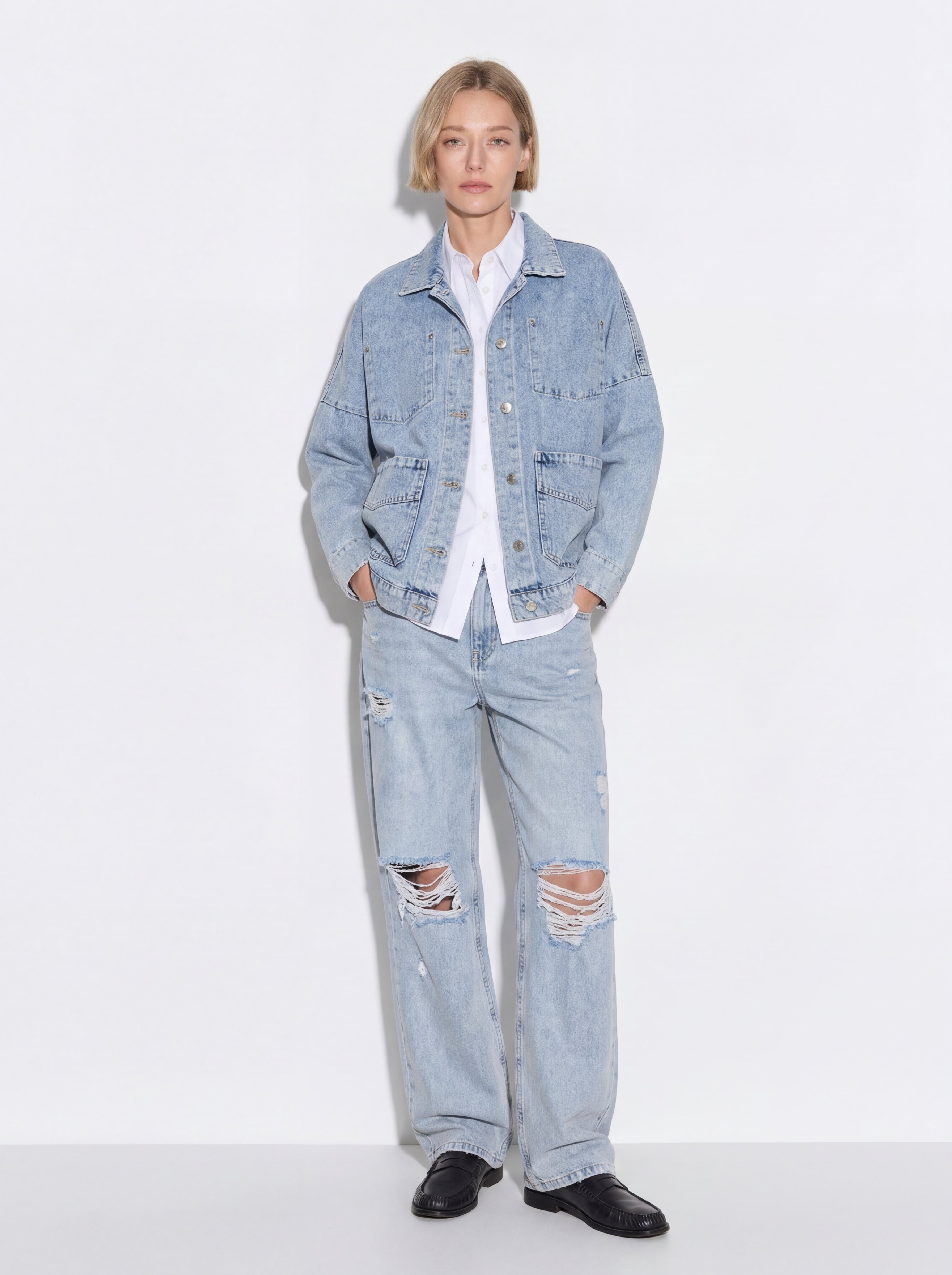 STRAIGHT FIT YUKSEK BEL GENIS PACA YIRTIK JEAN