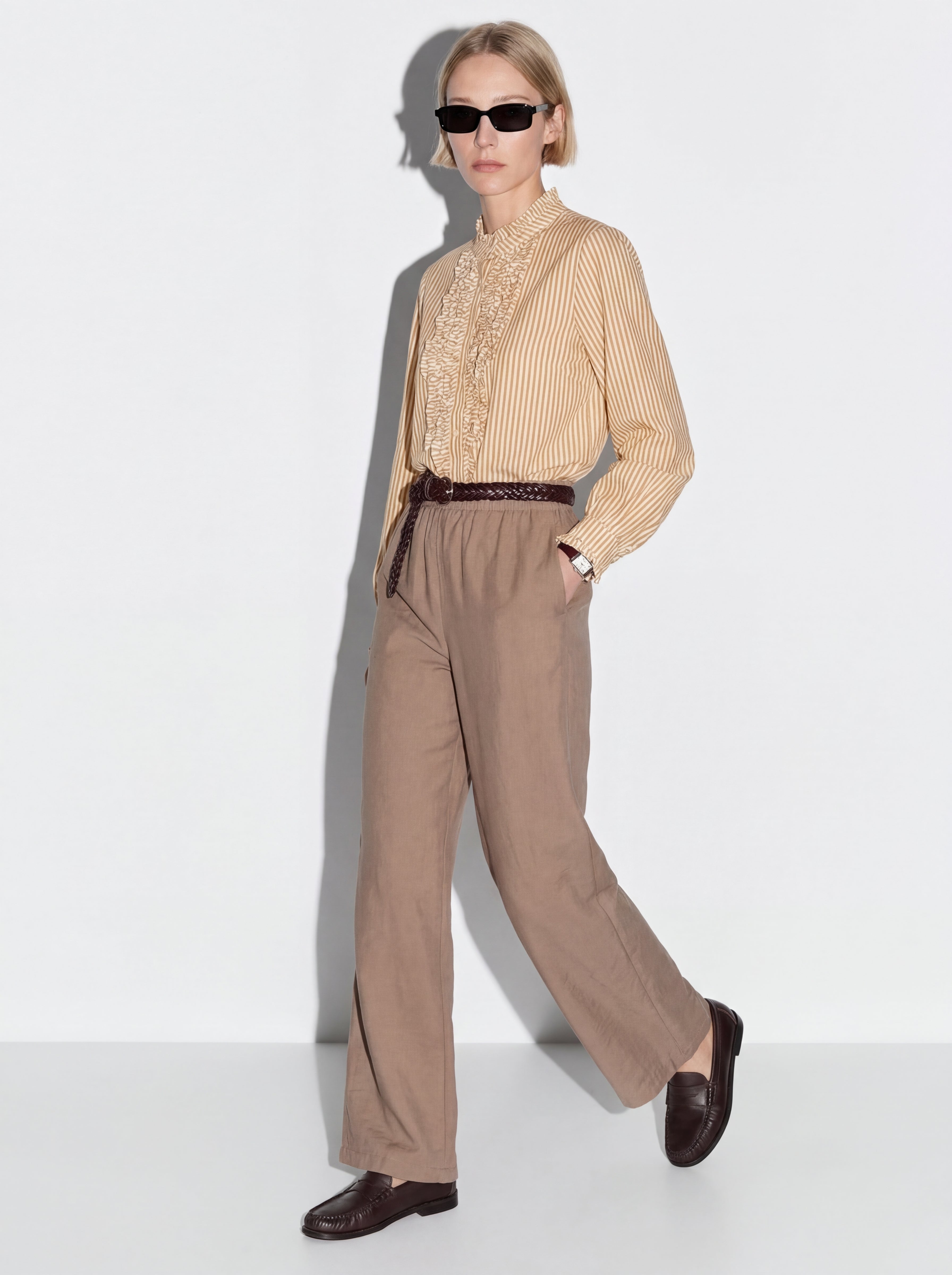 MODAL ELASTIC WAIST BAND GENIS LEG TROUSERS MINK