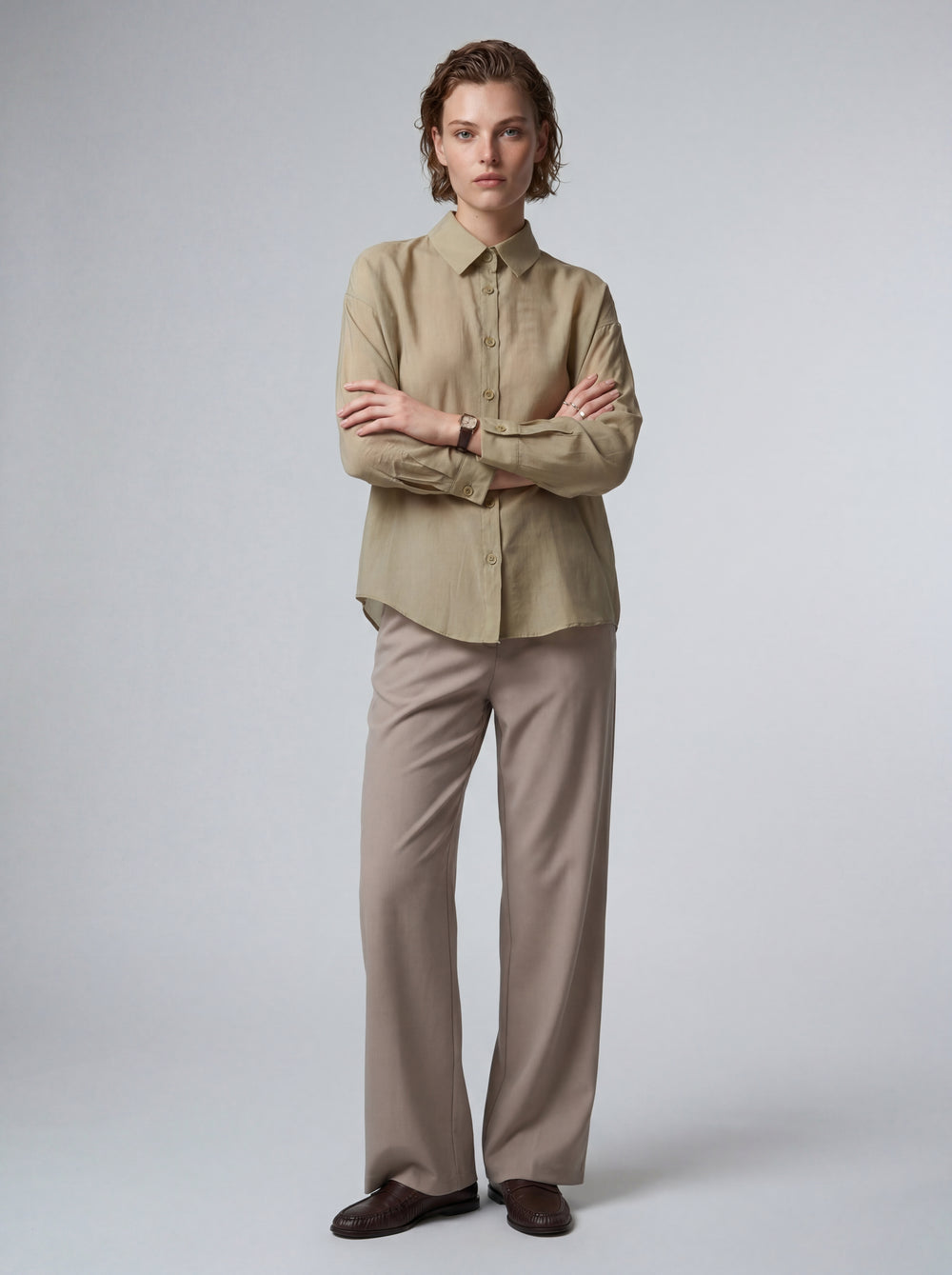 DOKUMLU TENSEL GOMLEK KUF YESIL