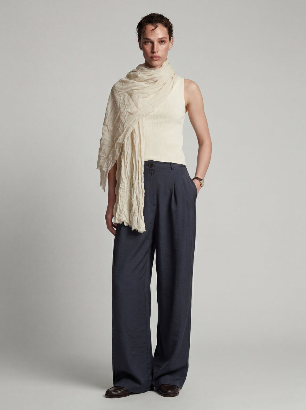 VINTAGE BEIGE ORGANIK PAMUK EL BOYAMA SAL