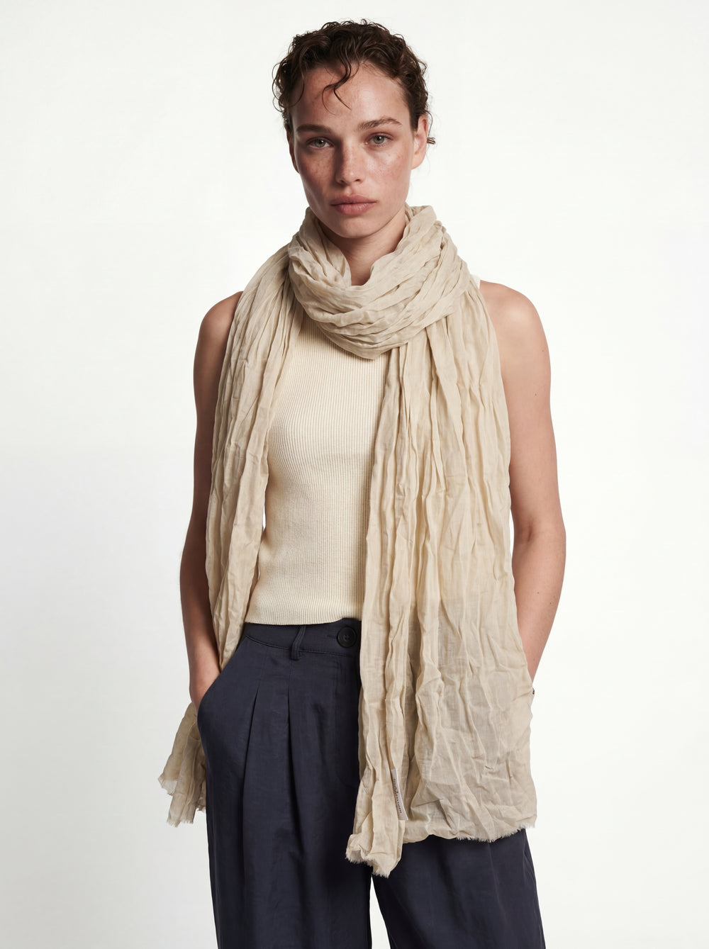 VINTAGE BEIGE ORGANIK PAMUK EL BOYAMA SAL