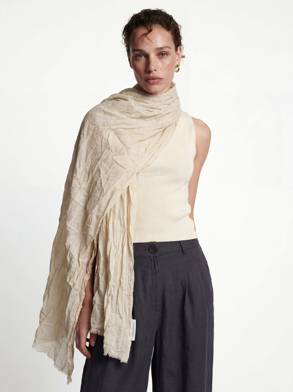 VINTAGE BEIGE ORGANIK PAMUK EL BOYAMA SAL