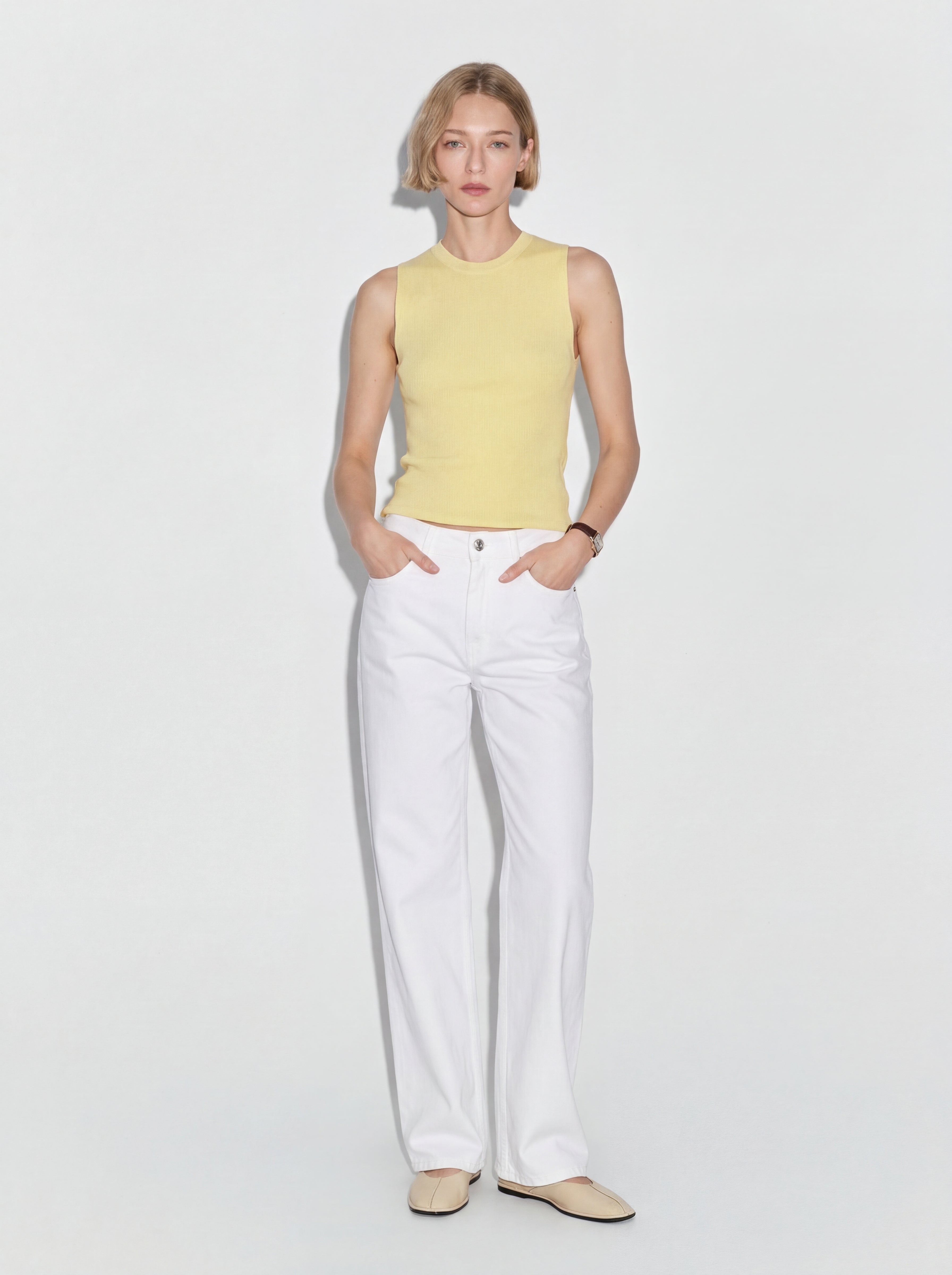 SLEEVELESS WOVEN KNITWEAR BABY YELLOW
