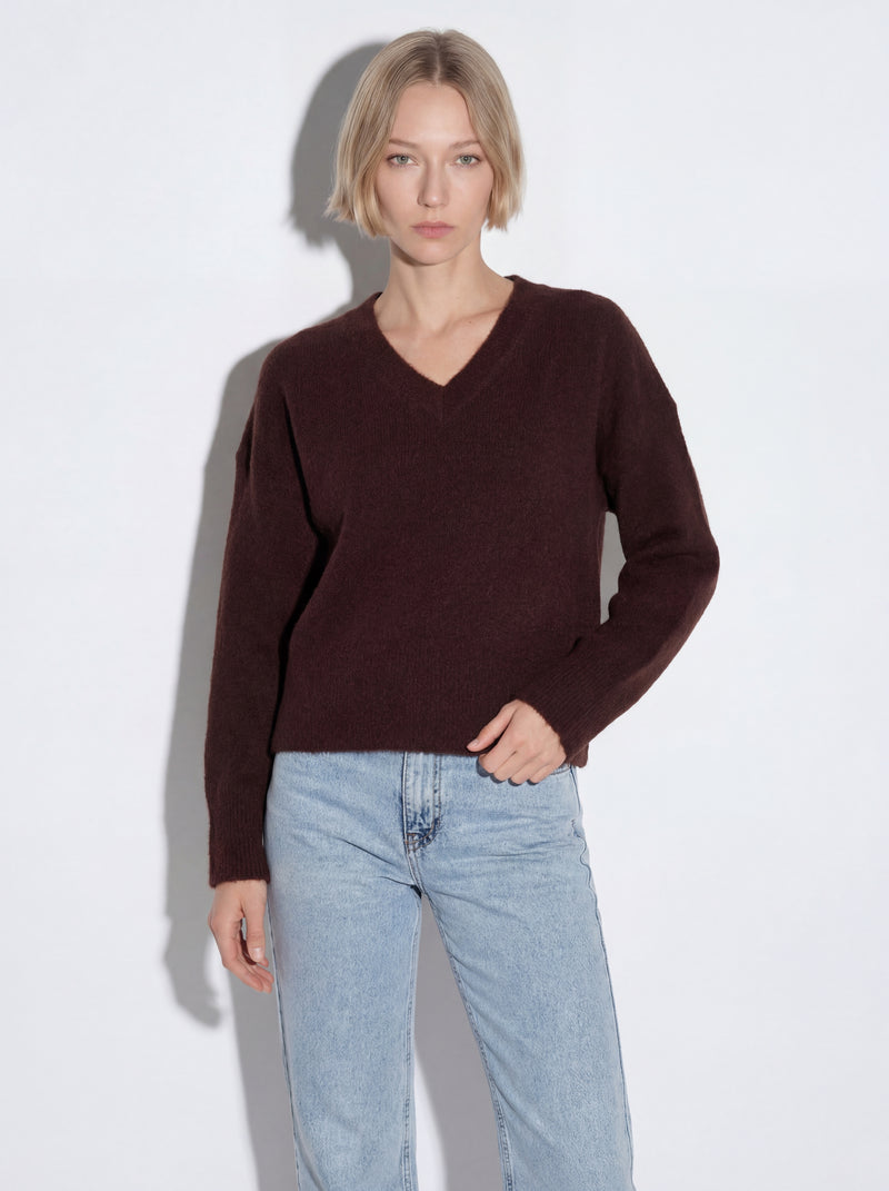 V YAKA YUMUSAK DOKULU TRIKO KAZAK KAHVE