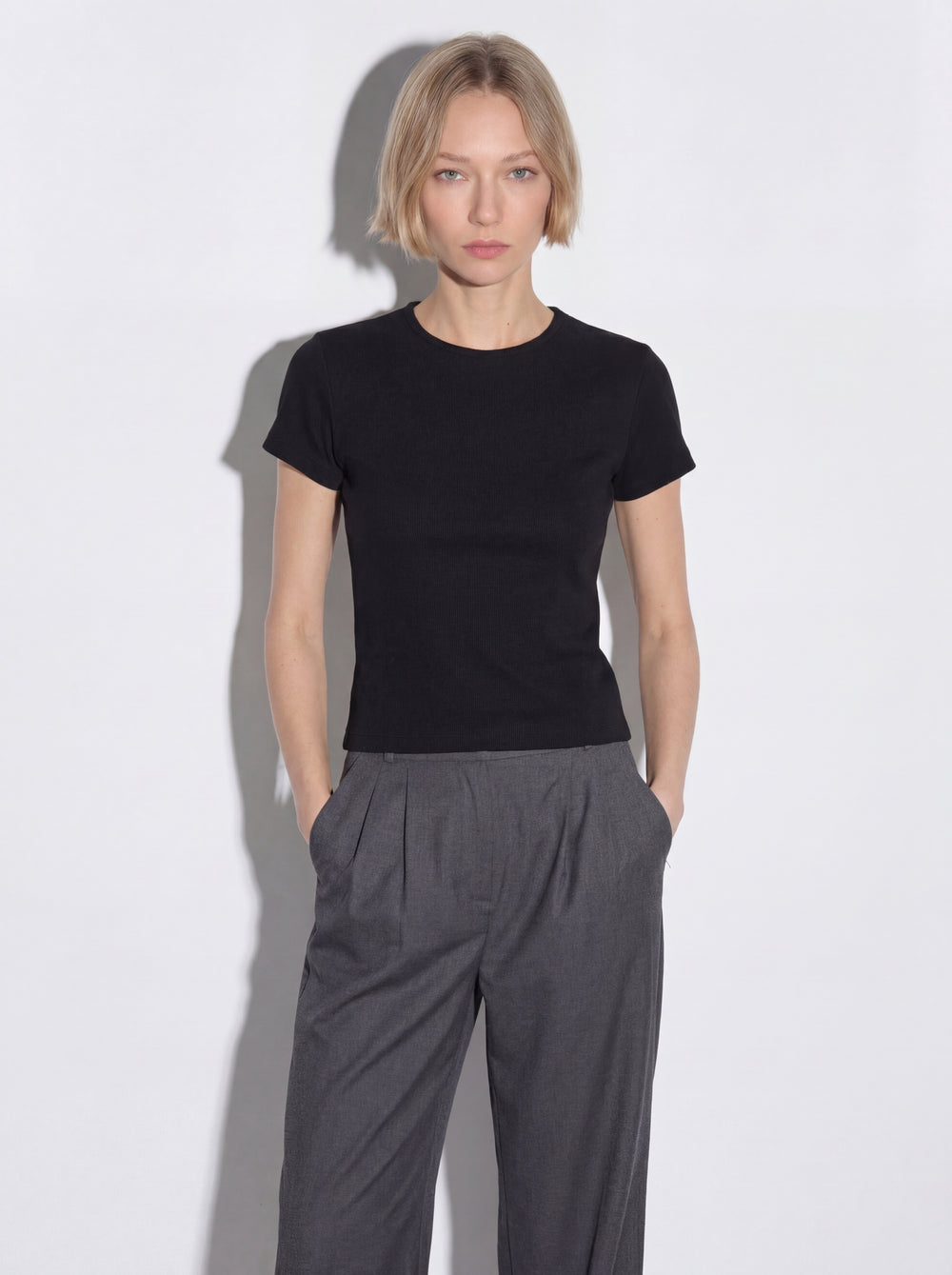FITILLI KISA KOLLU PAMUK T-SHIRT SIYAH