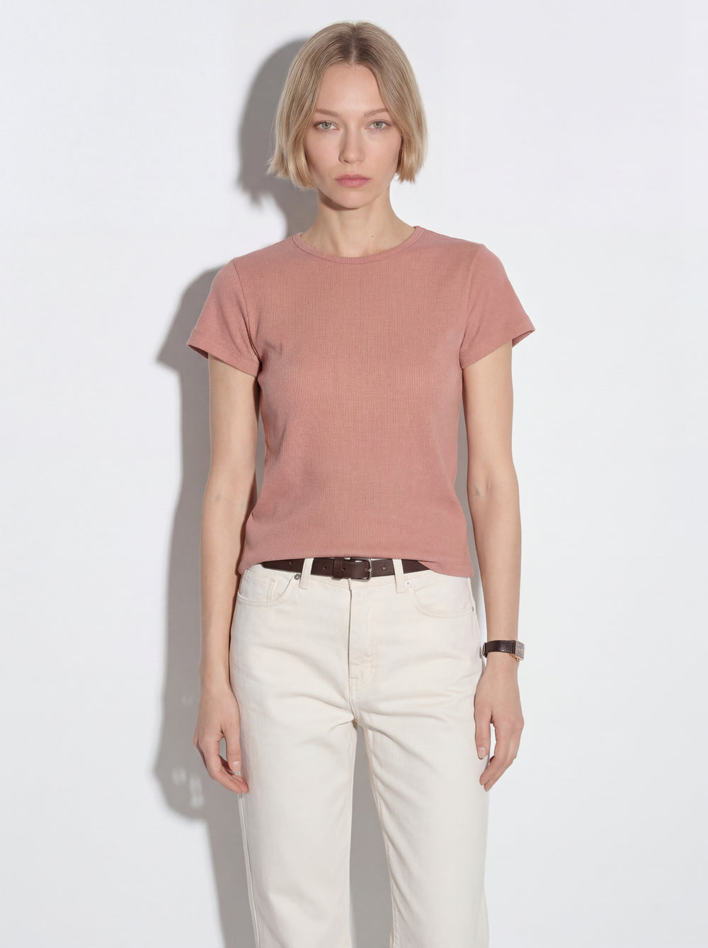 FITILLI KISA KOLLU PAMUK T-SHIRT ROSE