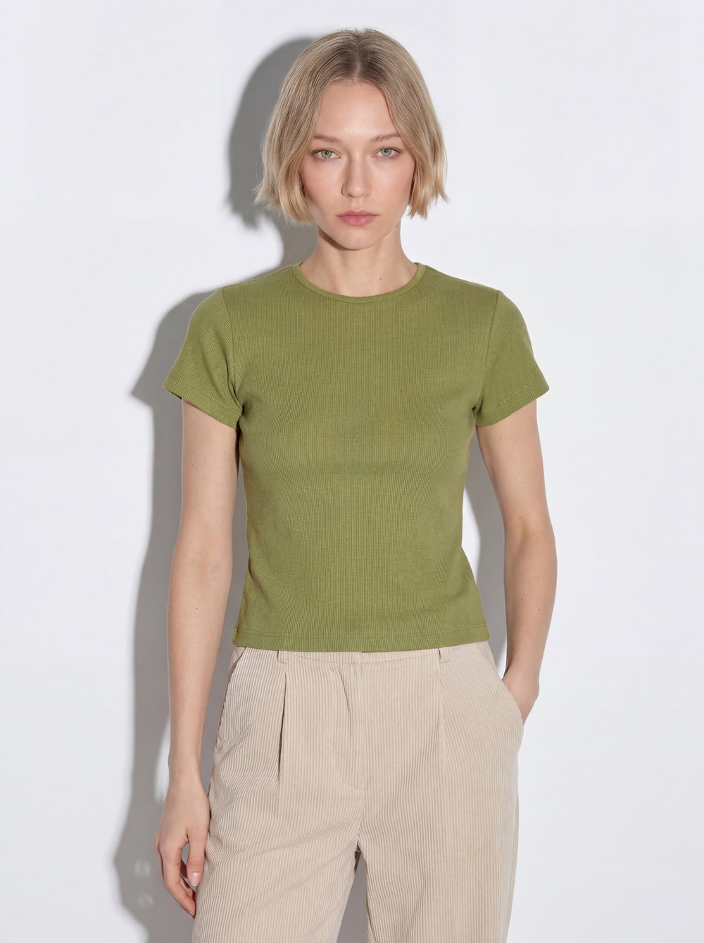 FITILLI KISA KOLLU PAMUK T-SHIRT OLIVE