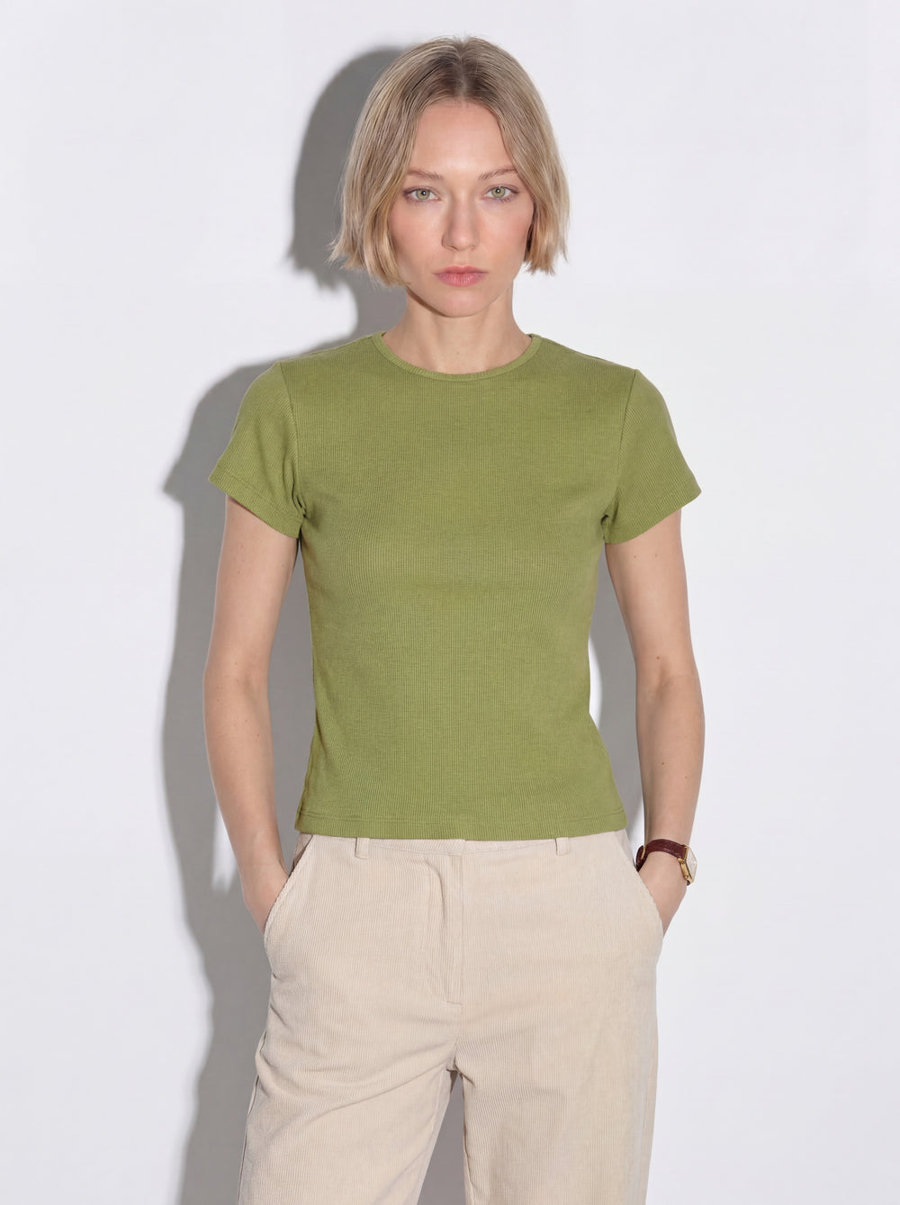 FITILLI KISA KOLLU PAMUK T-SHIRT OLIVE