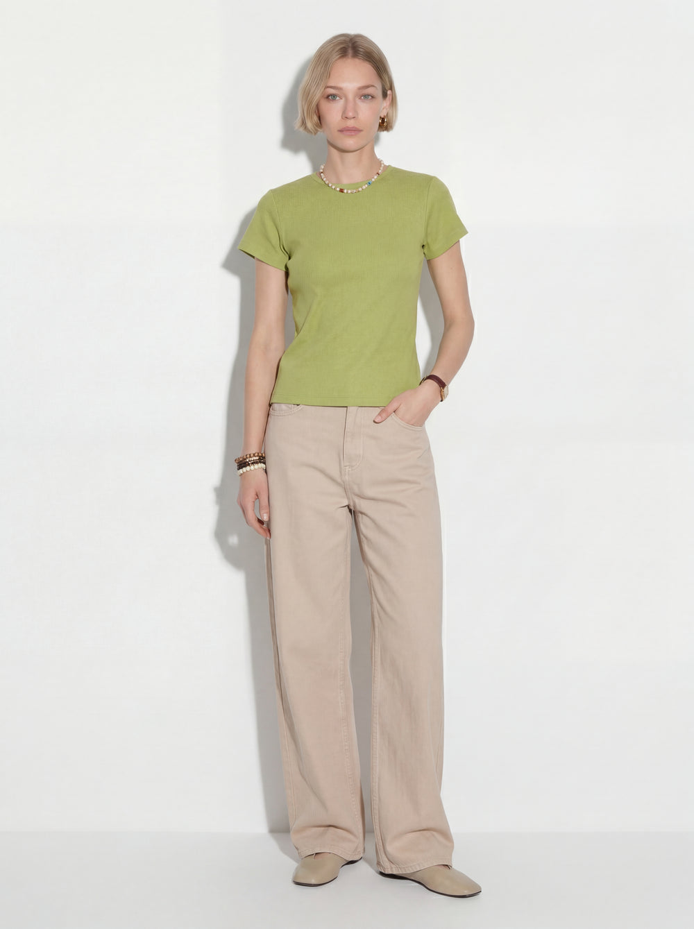FITILLI KISA KOLLU PAMUK T-SHIRT OLIVE
