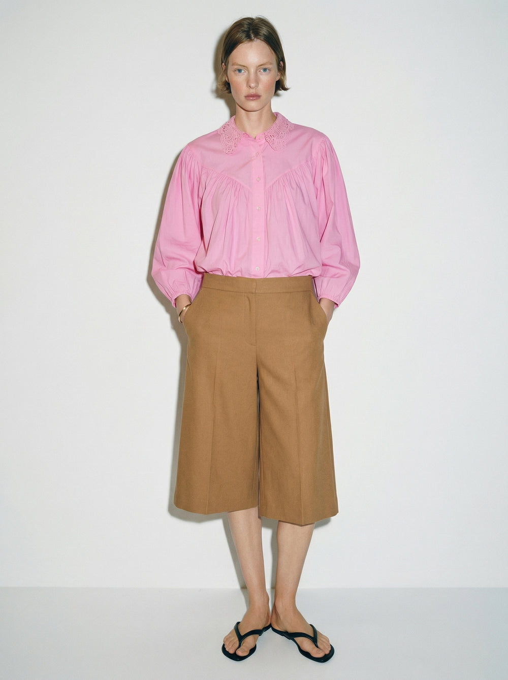 MARGARET DANTEL DETAYLI GOMLEK PEMBE