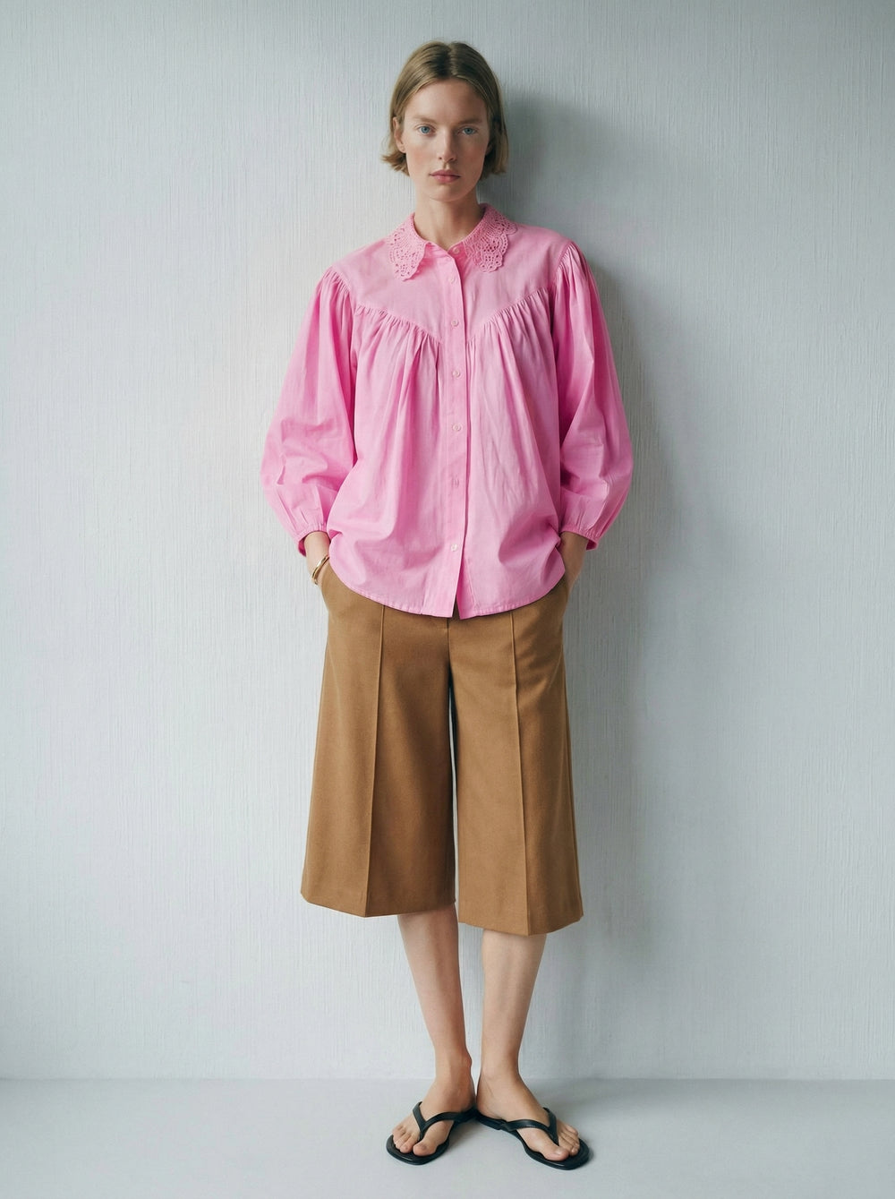 MARGARET DANTEL DETAYLI GOMLEK PEMBE