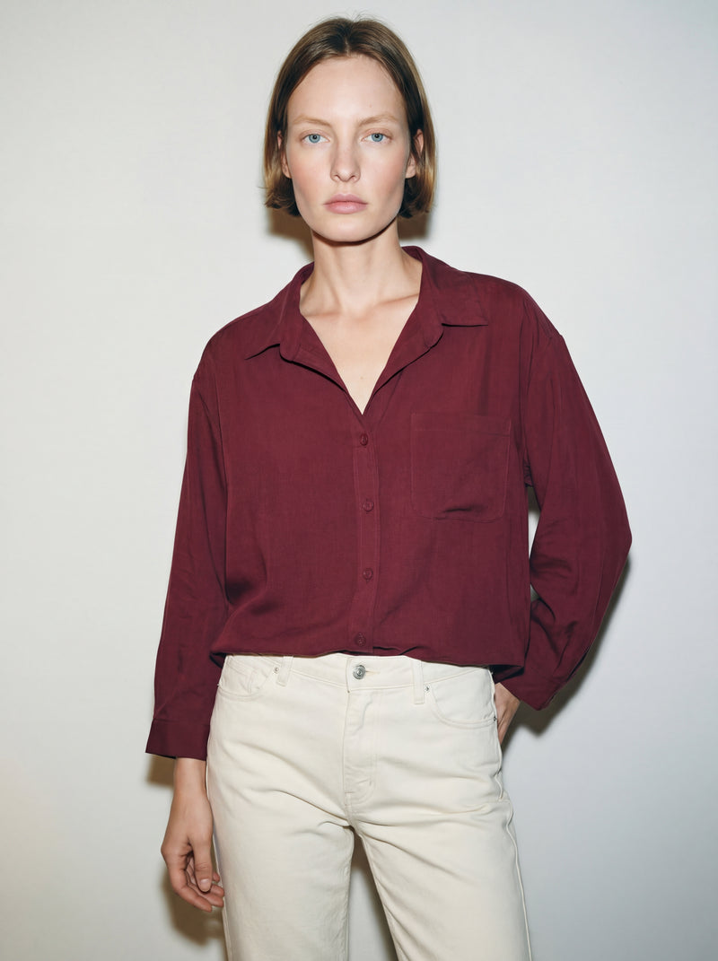 DOKUMLU CEPLI TENCEL GOMLEK CHERRY