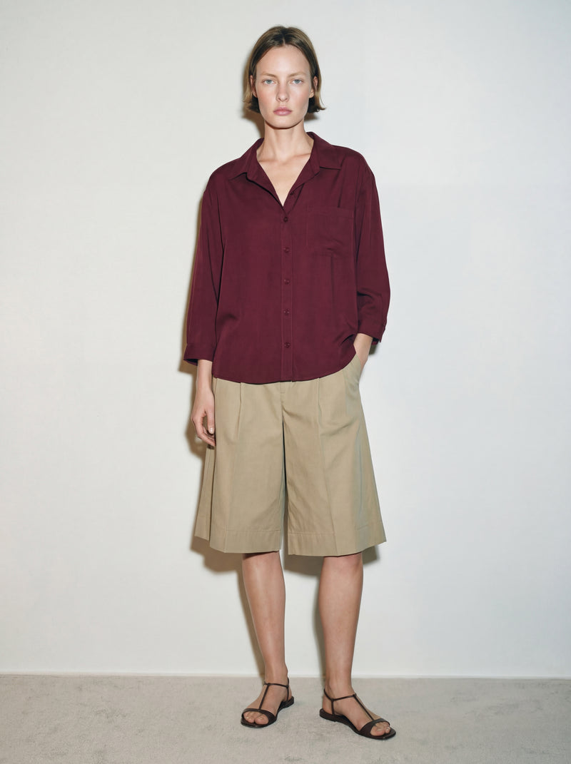 DOKUMLU CEPLI TENCEL GOMLEK CHERRY
