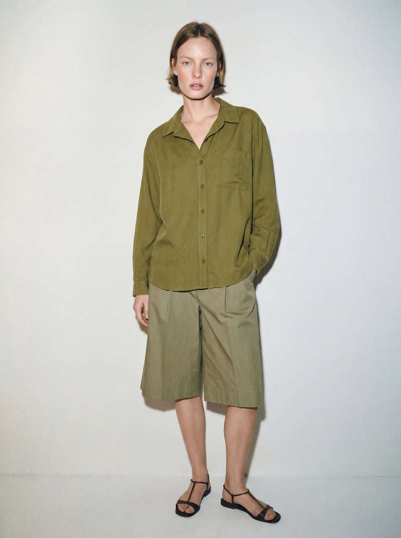 DOKUMLU CEPLI TENCEL GOMLEK OLIVE