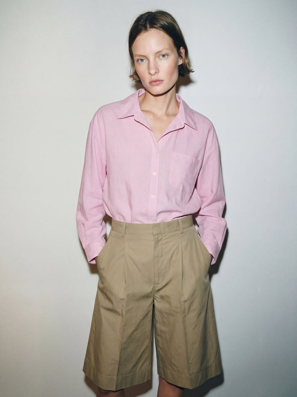 DOKUMLU CEPLI TENSEL GOMLEK PEMBE