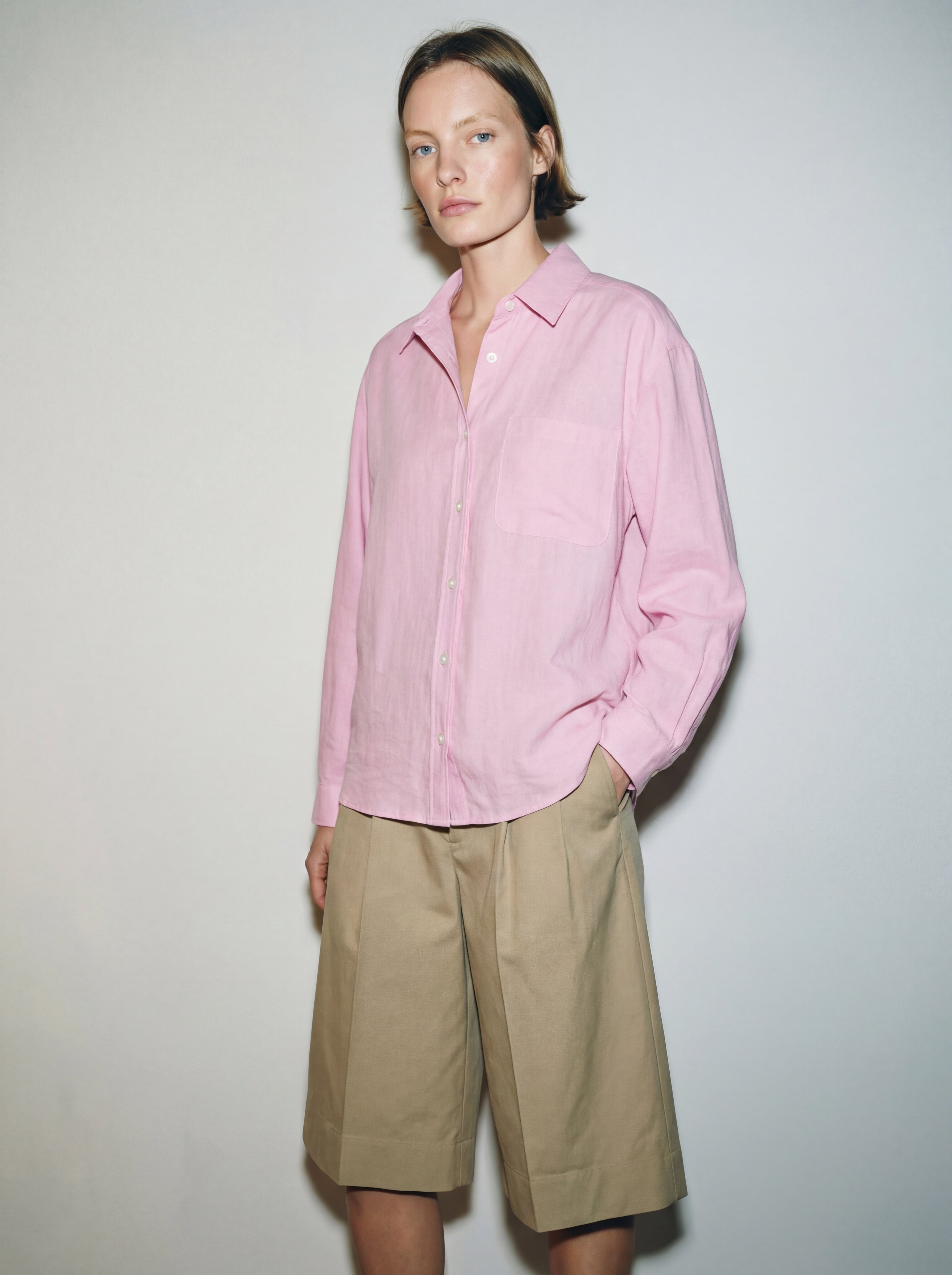 DOKUMLU CEPLI TENSEL GOMLEK PEMBE