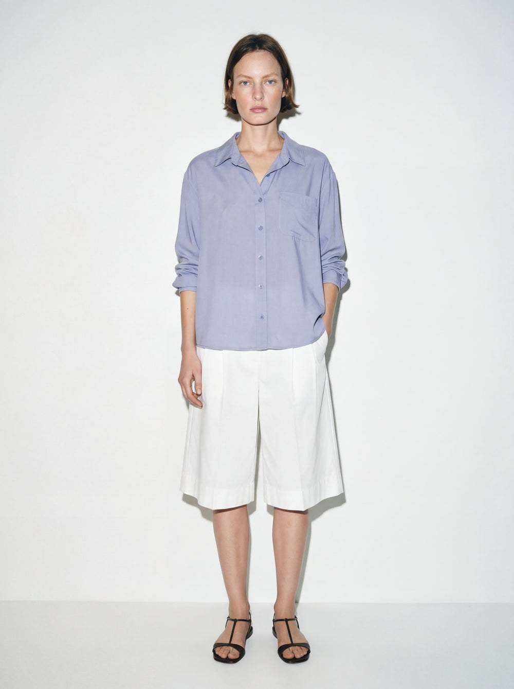 DOKUMLU CEPLI TENSEL GOMLEK GRI