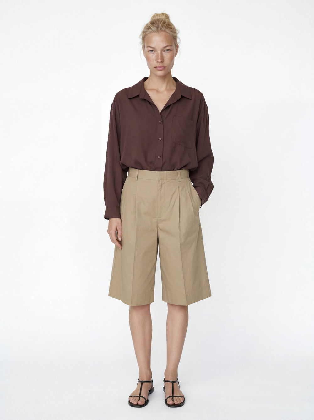 DOKUMLU CEPLI TENSEL GOMLEK KAHVE