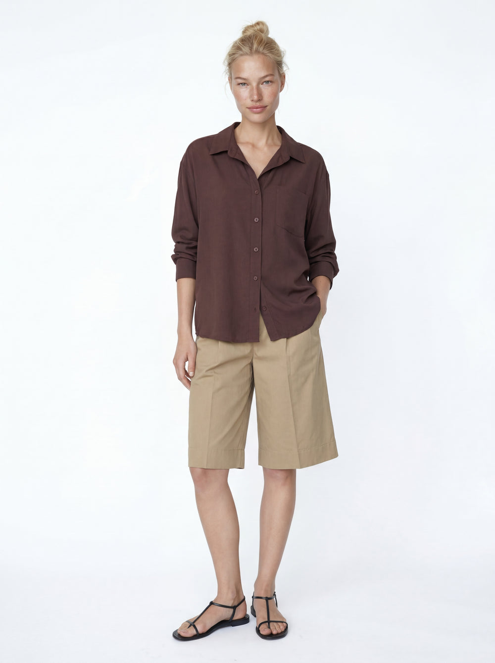 DOKUMLU CEPLI TENSEL GOMLEK KAHVE