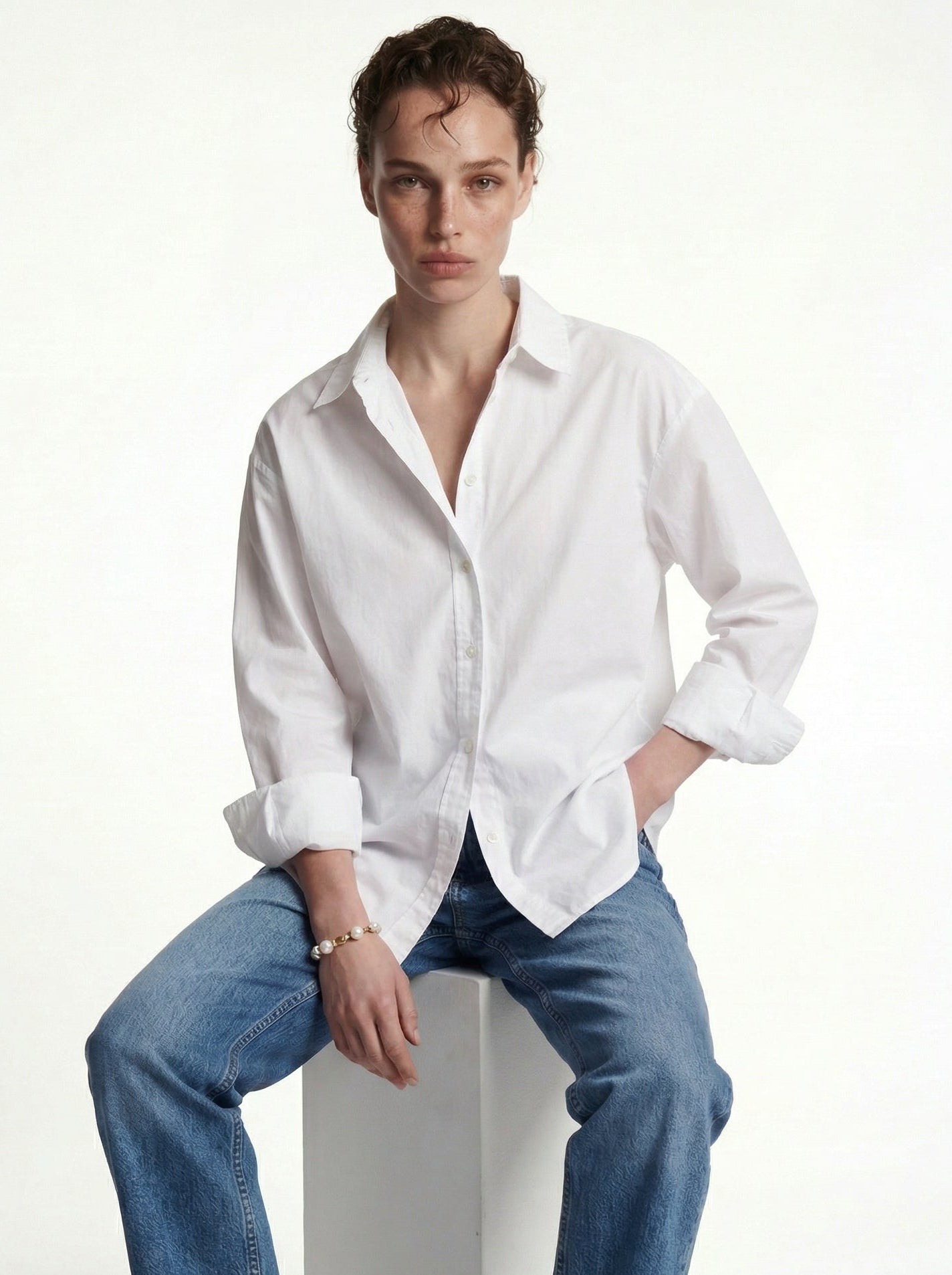 KLASIK YAKA OVERSIZE POPLIN GOMLEK BEYAZ