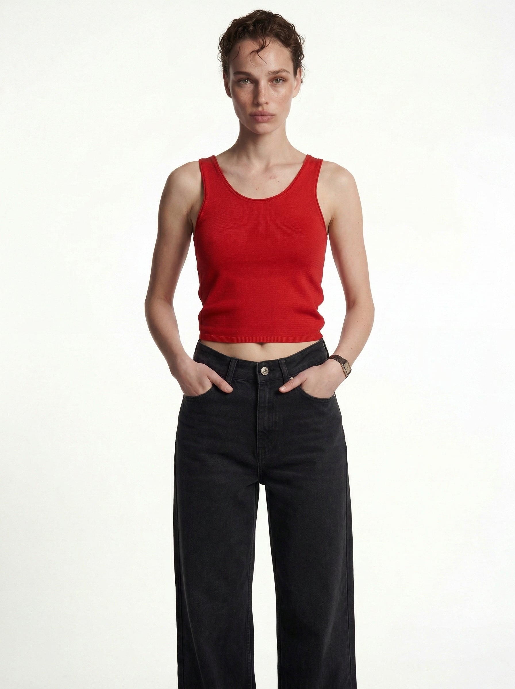 HALTER YAKA TRIKO BLUZ KIRMIZI