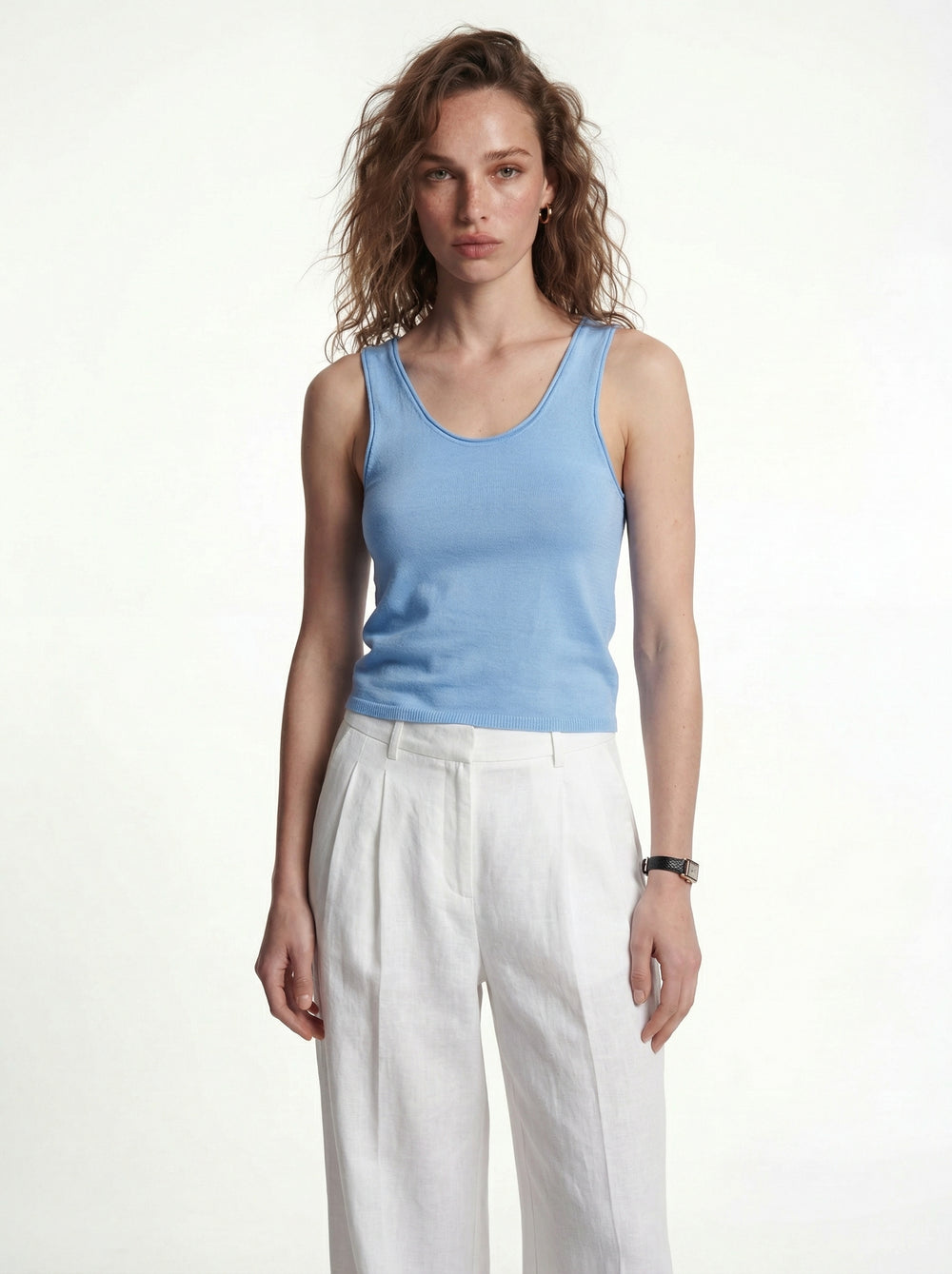 HALTER YAKA TRIKO BLUZ MAVI