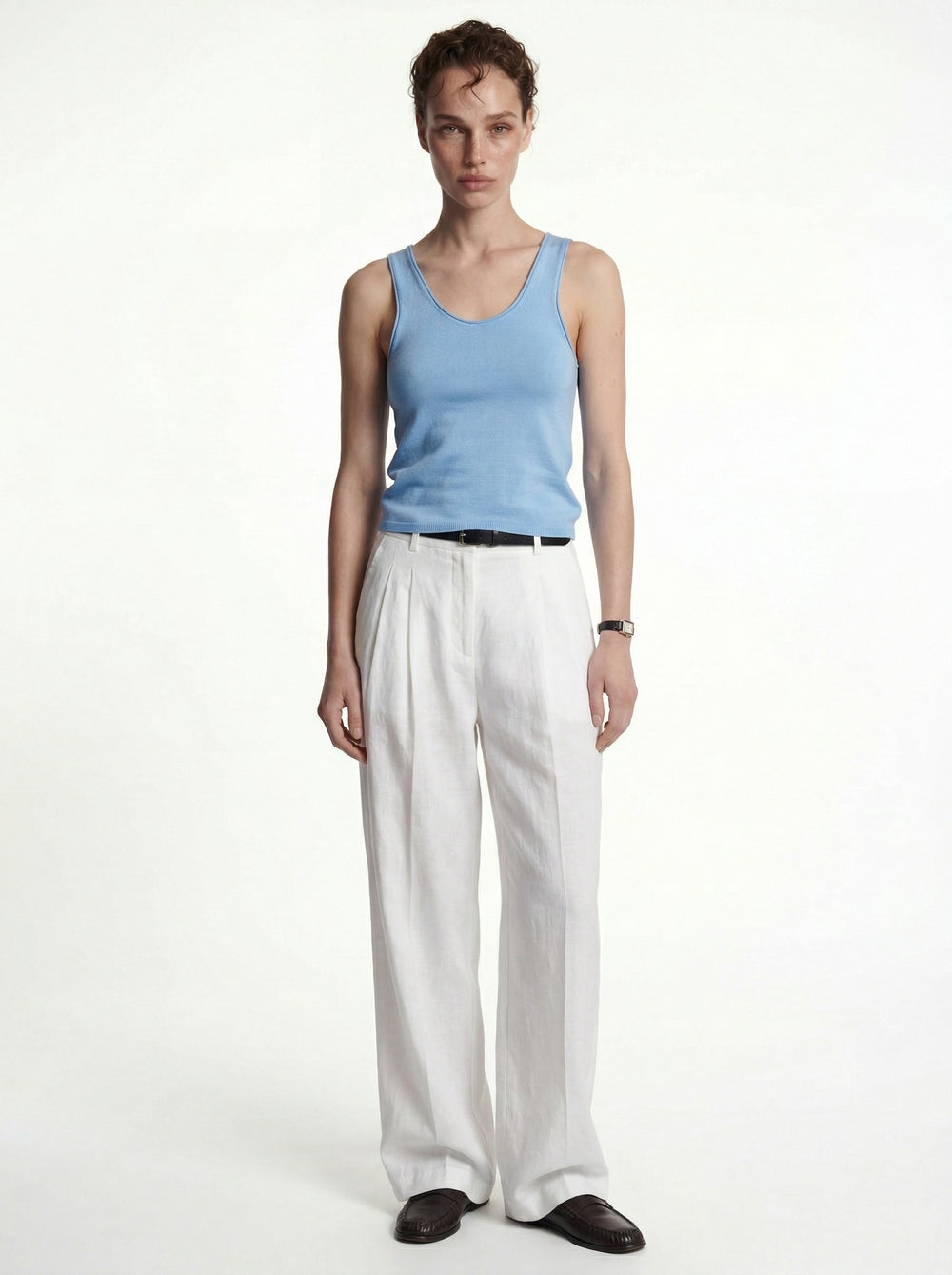 HALTER YAKA TRIKO BLUZ MAVI