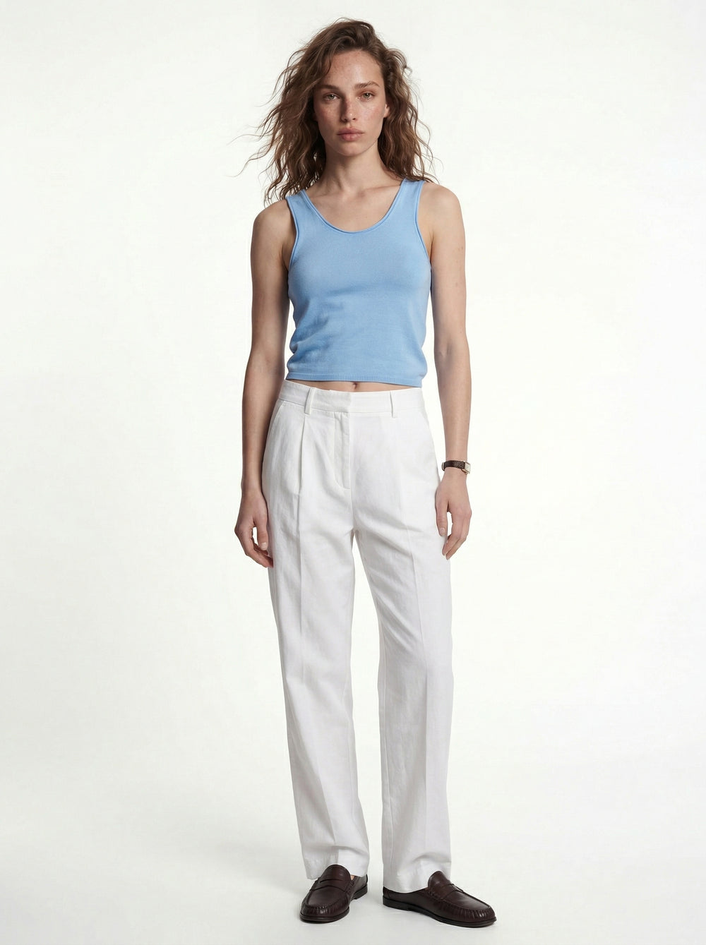 HALTER YAKA TRIKO BLUZ MAVI