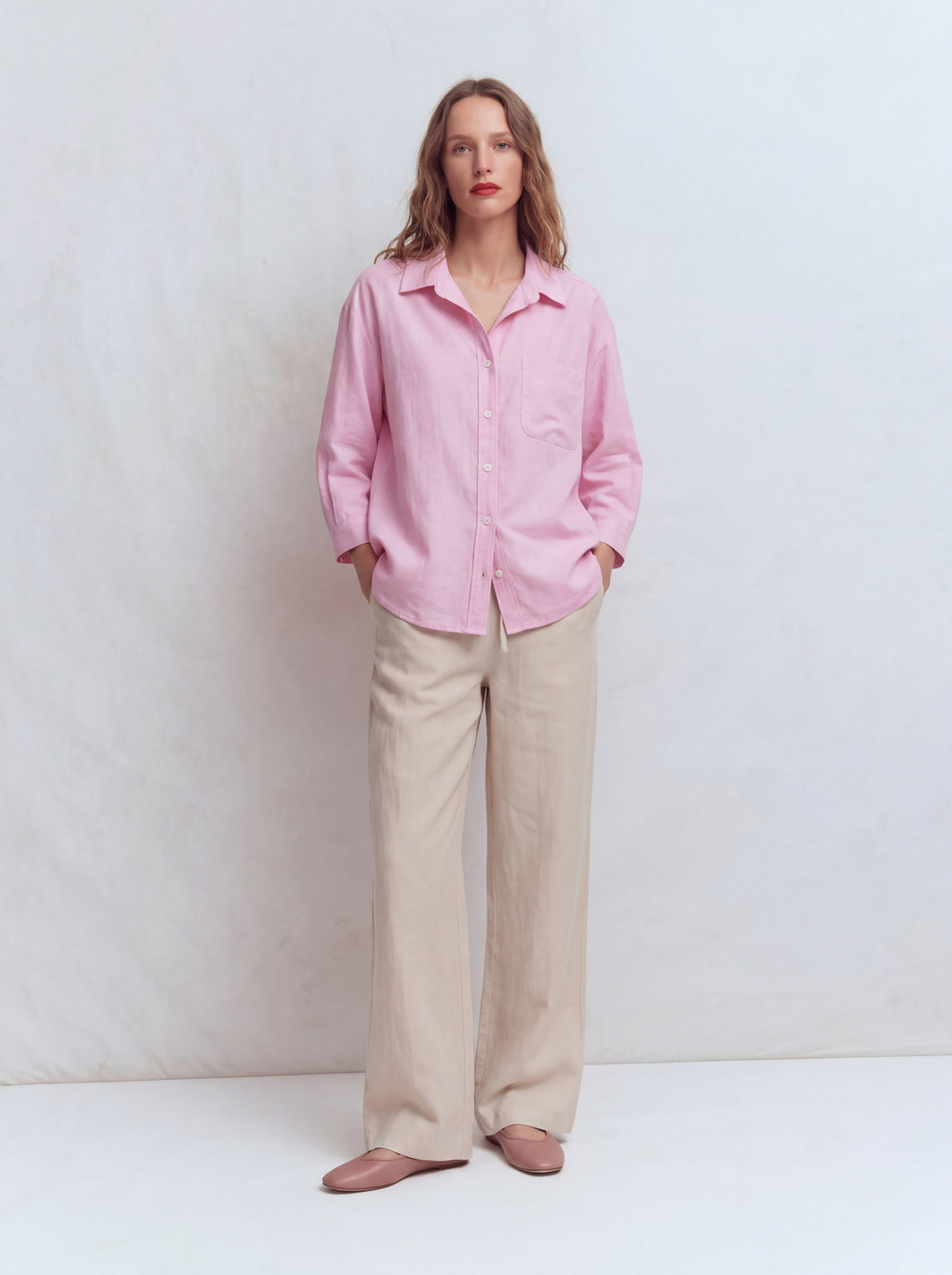 DOKUMLU CEPLI TENSEL GOMLEK PEMBE