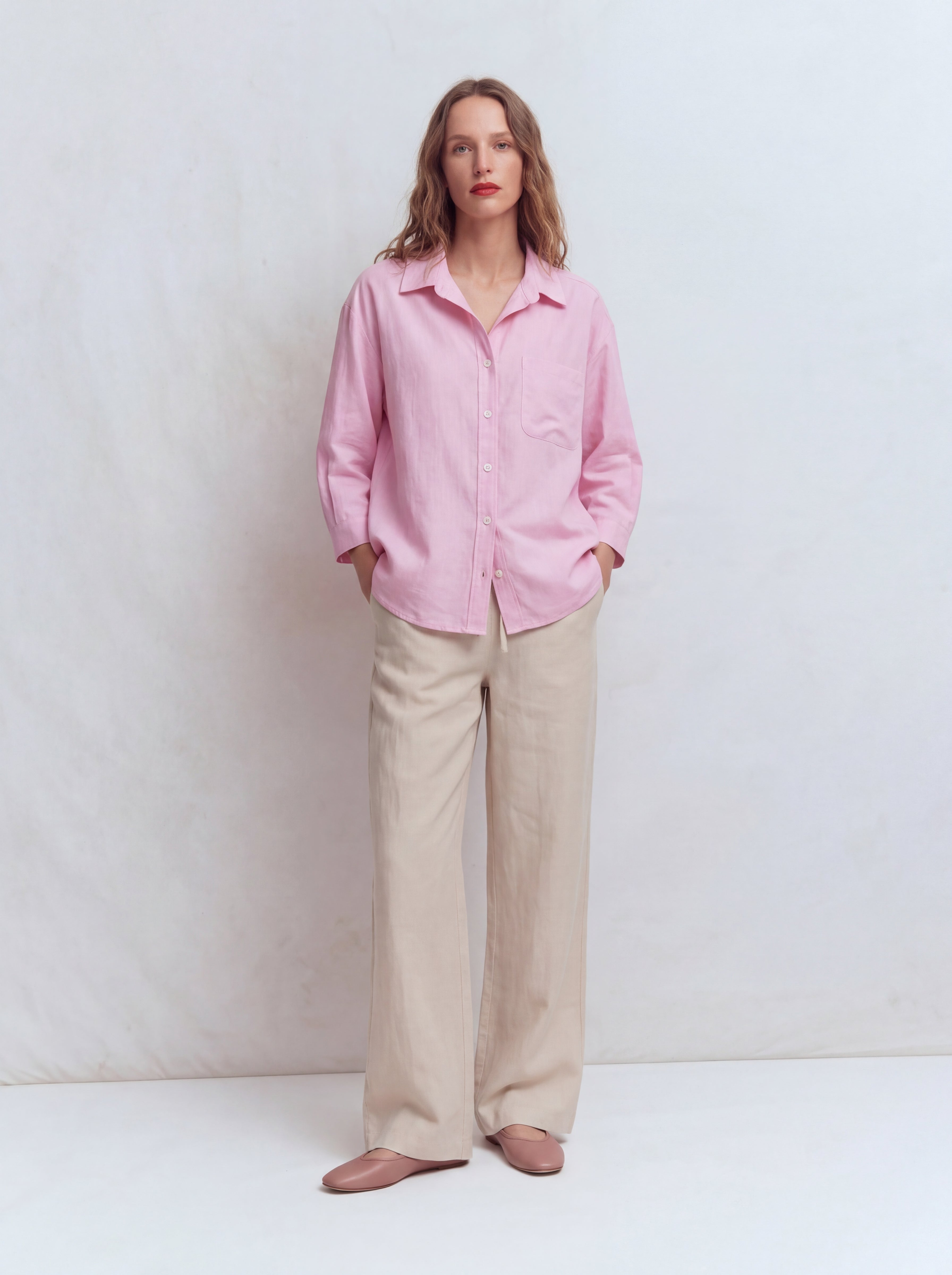 DOKUMLU CEPLI TENCEL GOMLEK PEMBE