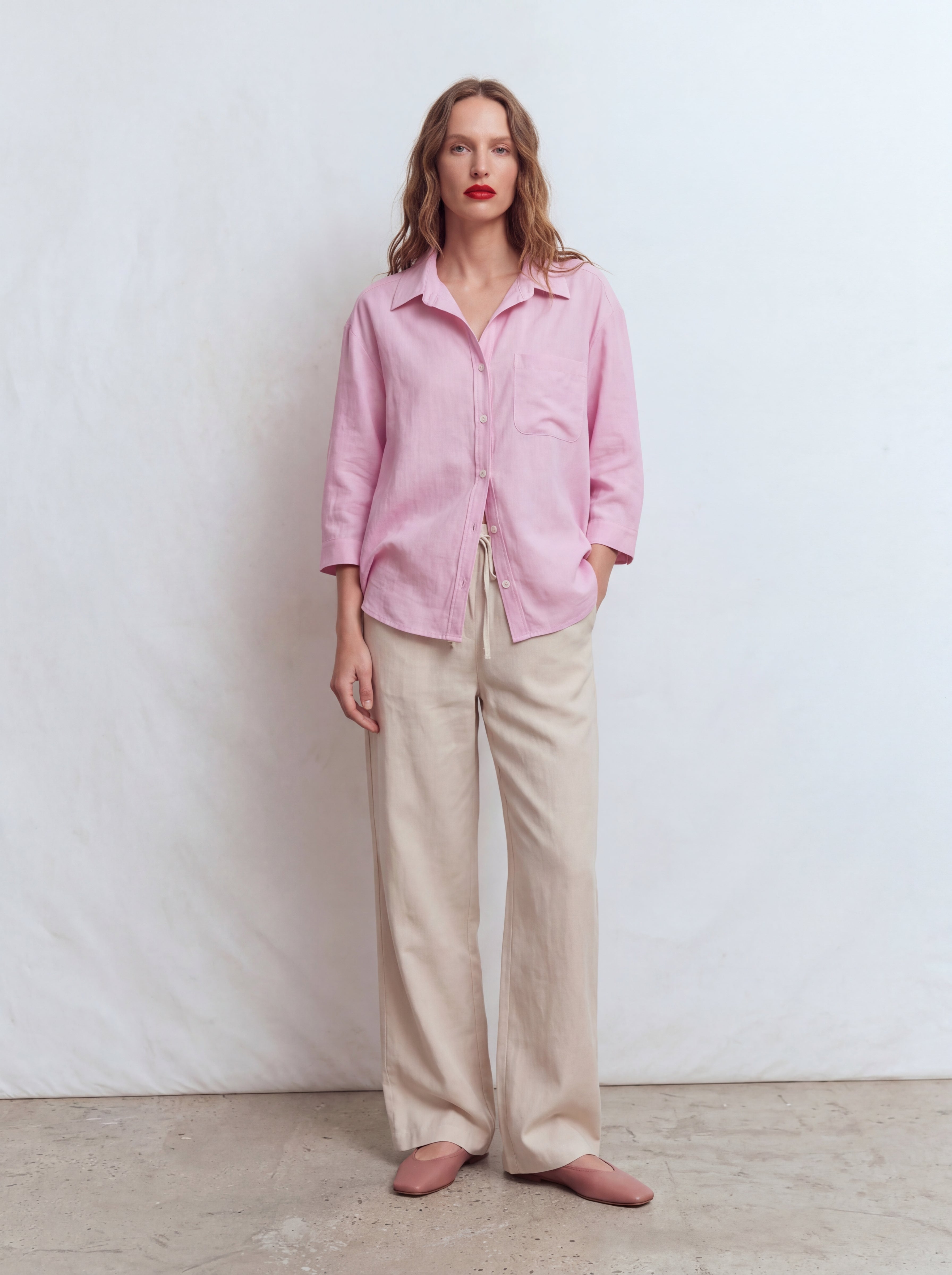 DOKUMLU CEPLI TENCEL GOMLEK PEMBE