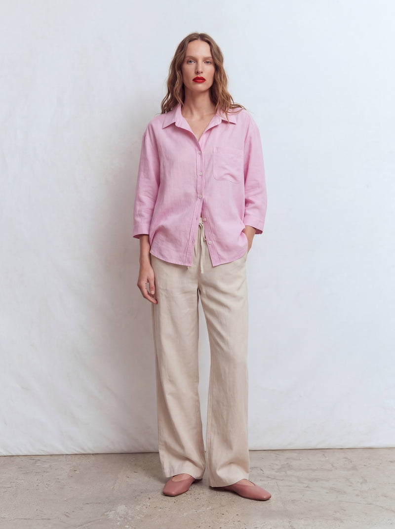 DOKUMLU CEPLI TENCEL GOMLEK PEMBE