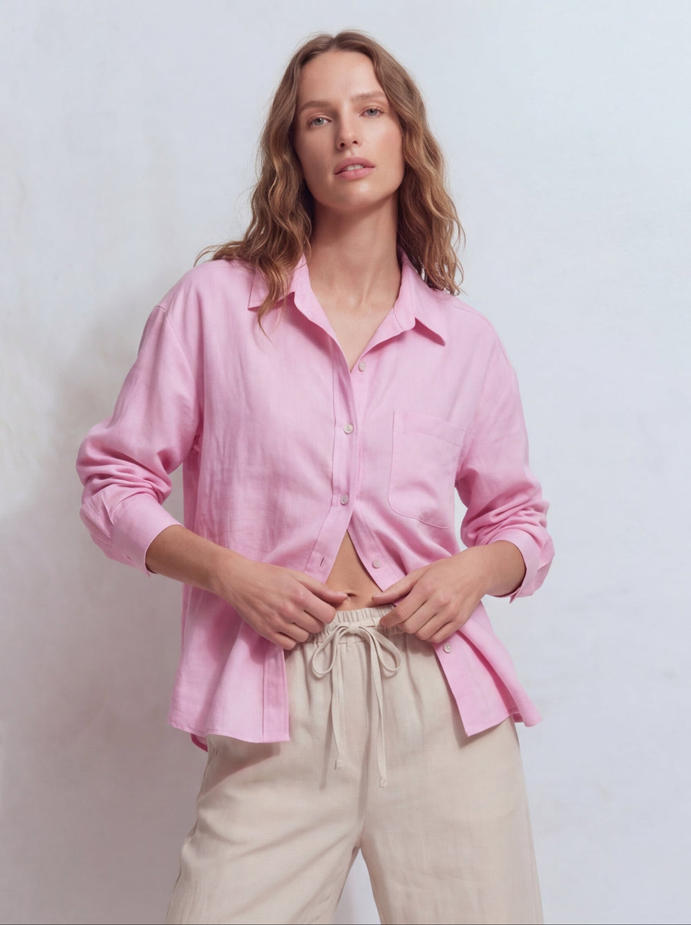 DOKUMLU CEPLI TENSEL GOMLEK PEMBE