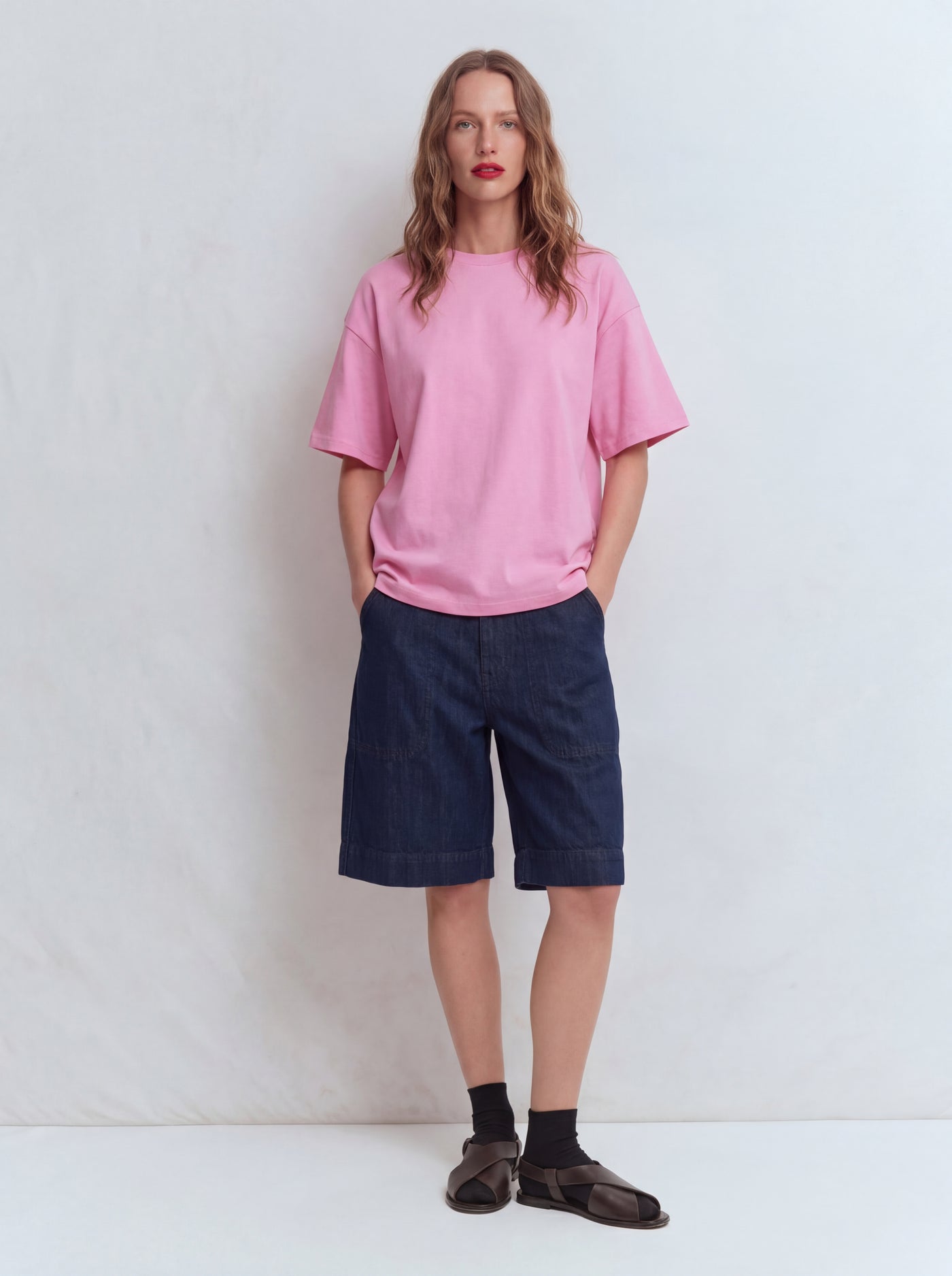 OVERSIZE KISA KOLLU PAMUK T-SHIRT PINK