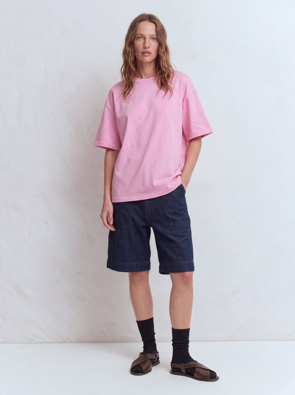OVERSIZE KISA KOLLU PAMUK T-SHIRT PINK